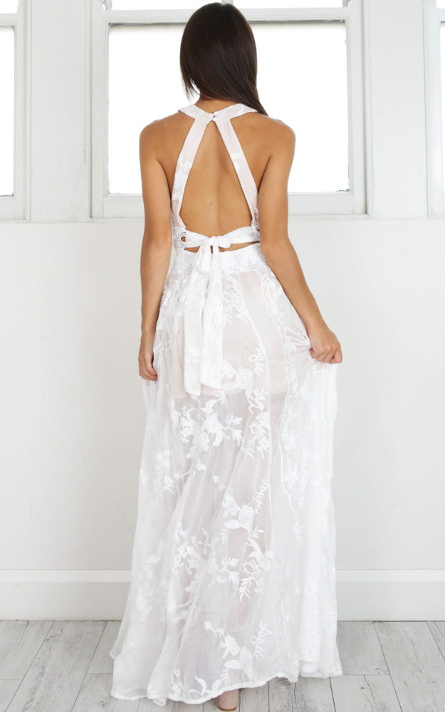 The Wanderer Maxi Dress In White Lace