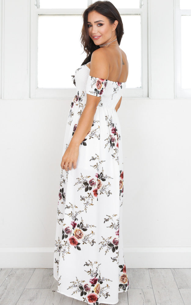 Lovestruck Maxi Dress in White Floral