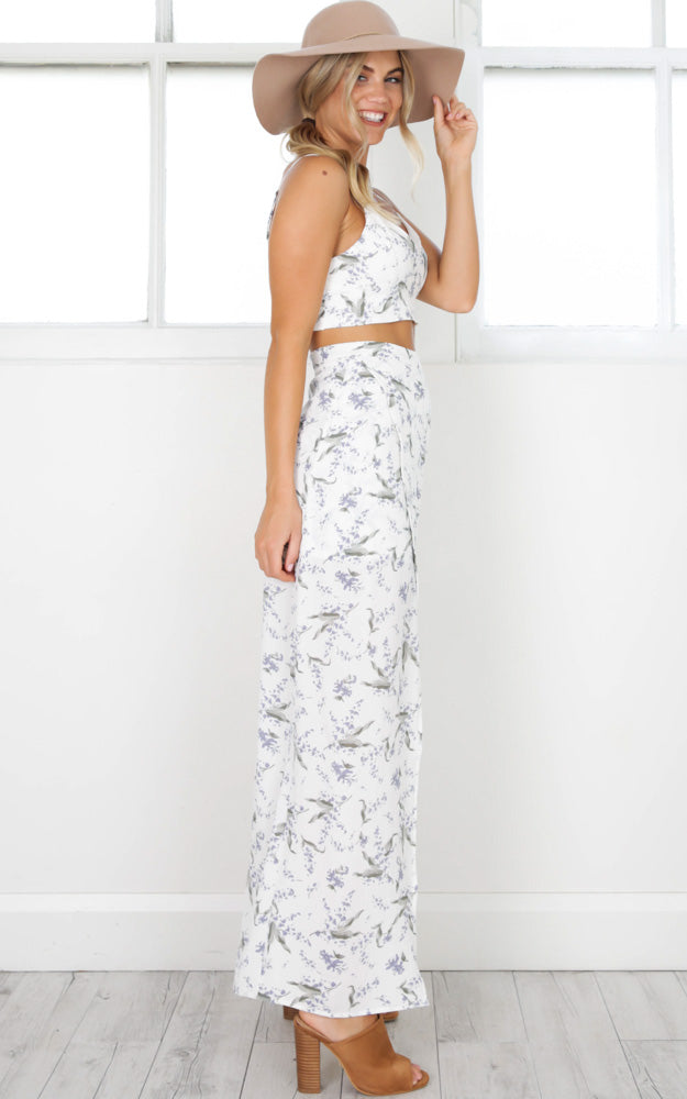 Kiss Me Better Two Piece Set In White And Blue Floral