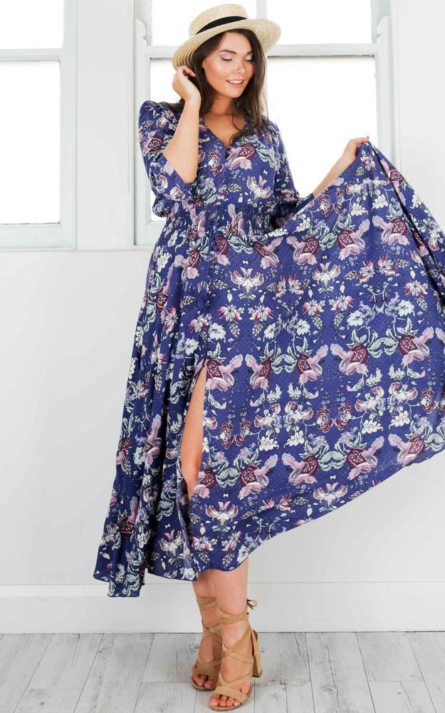 Lone Traveller Maxi Dress In Indigo Floral