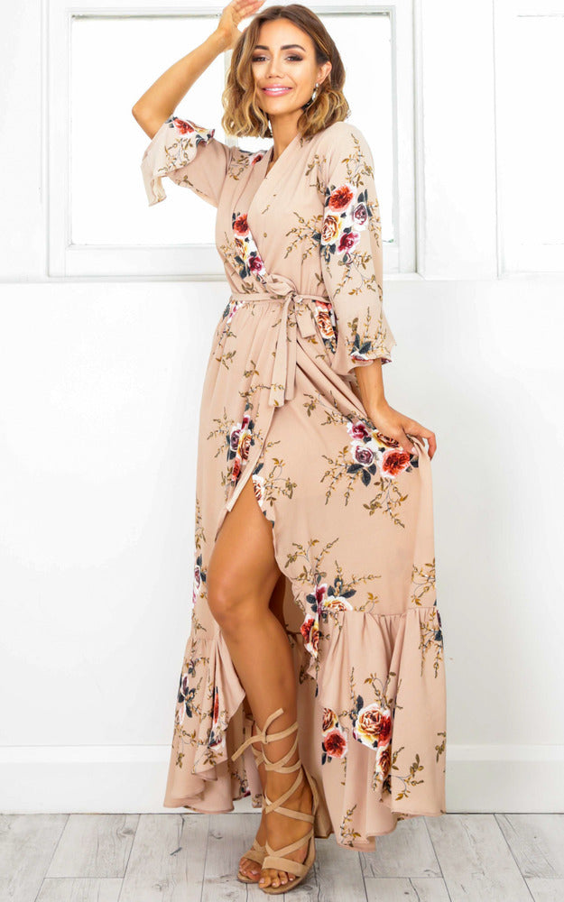Dance With You Maxi Dress In Beige Floral