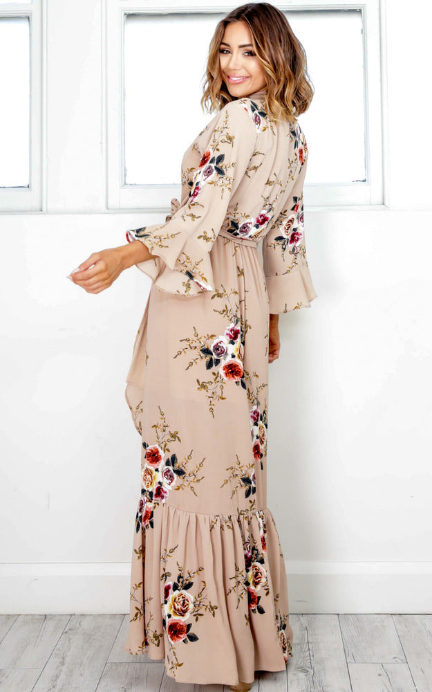 Dance With You Maxi Dress In Beige Floral