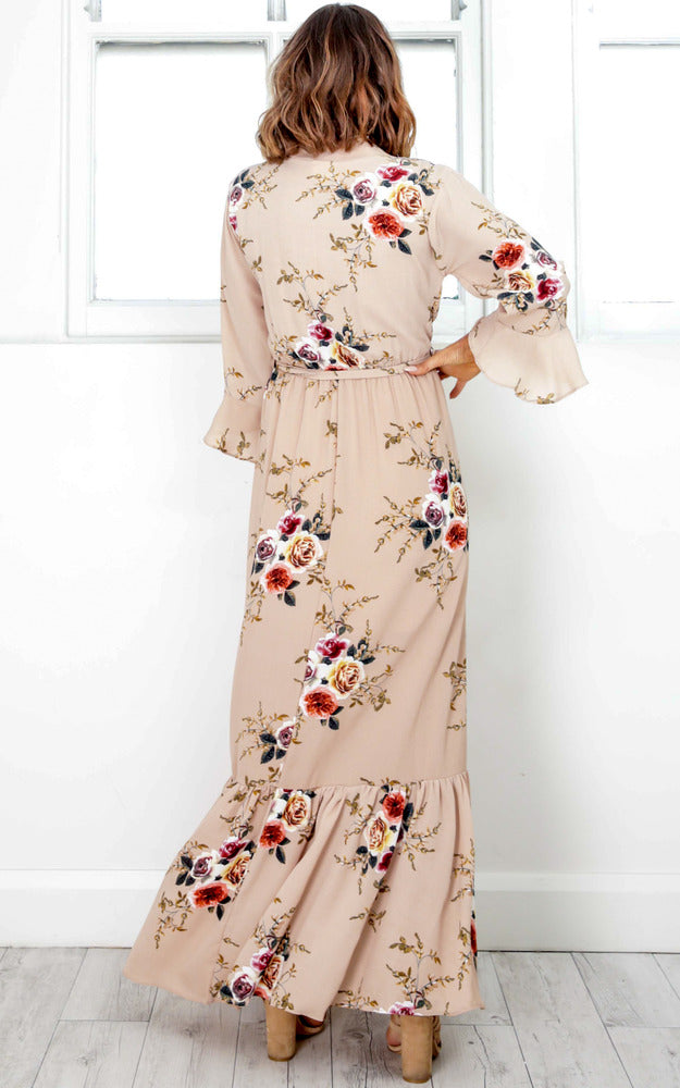 Dance With You Maxi Dress In Beige Floral