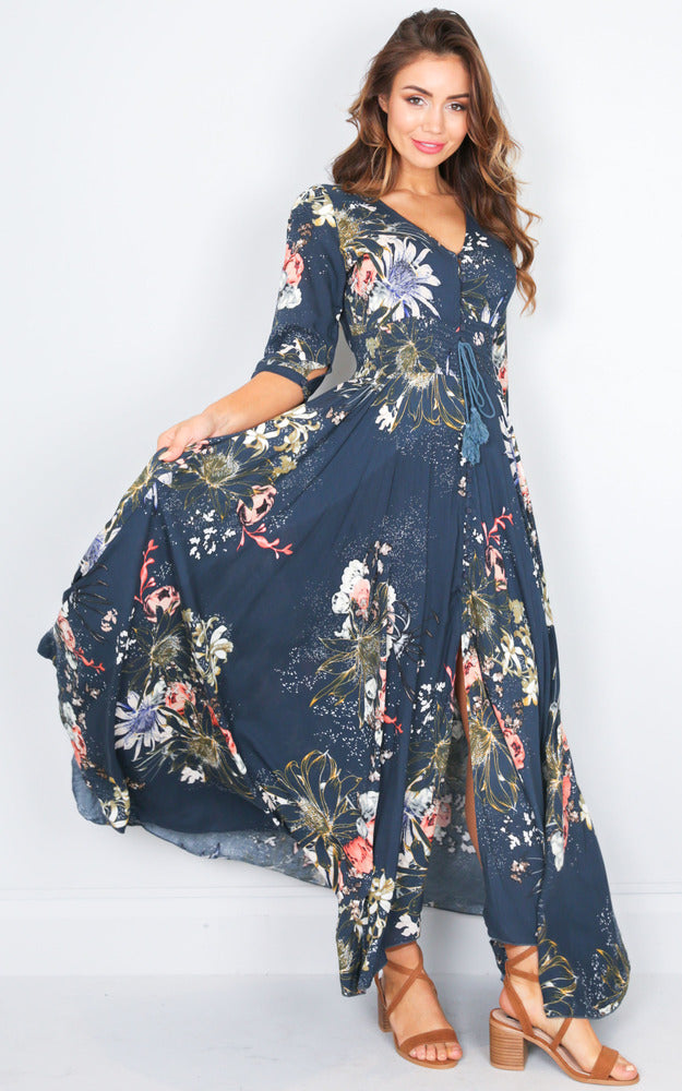 Lone Traveller Maxi Dress In Teal Floral