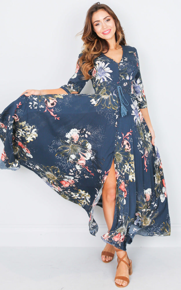 Lone Traveller Maxi Dress In Teal Floral