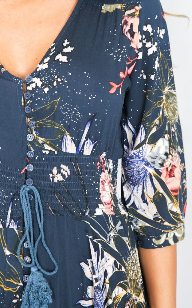 Lone Traveller Maxi Dress In Teal Floral