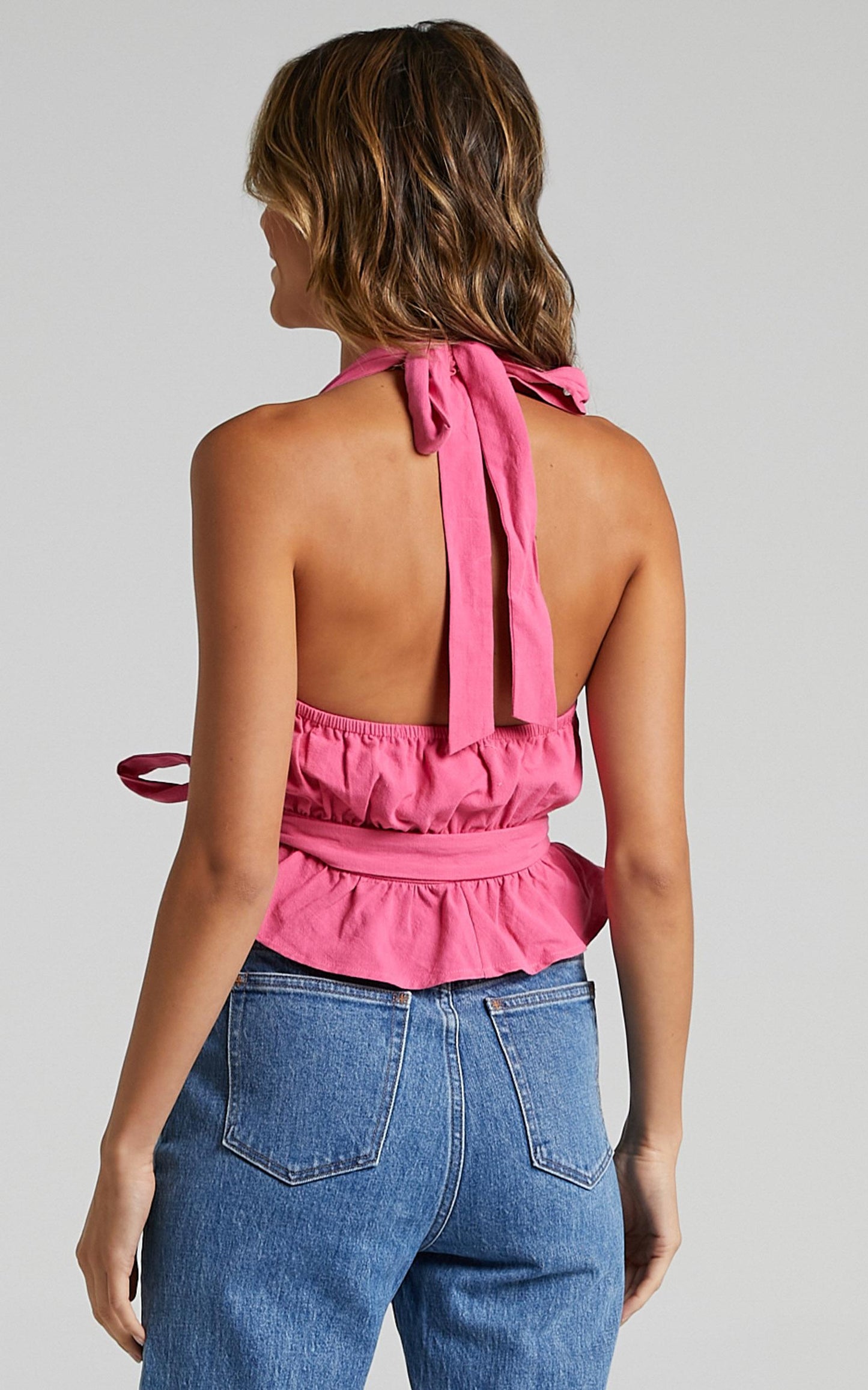 Argel Top - Halter Neck Top in Bubblegum Pink