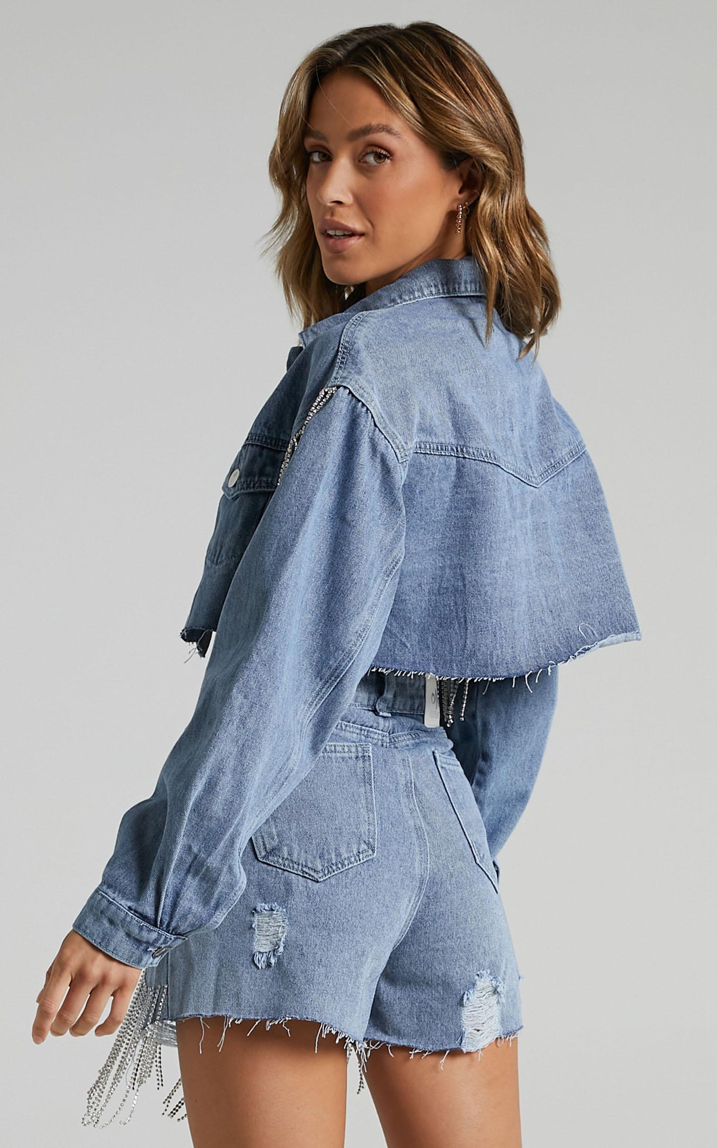 Abrielle Denim Jacket with Diamante in Blue