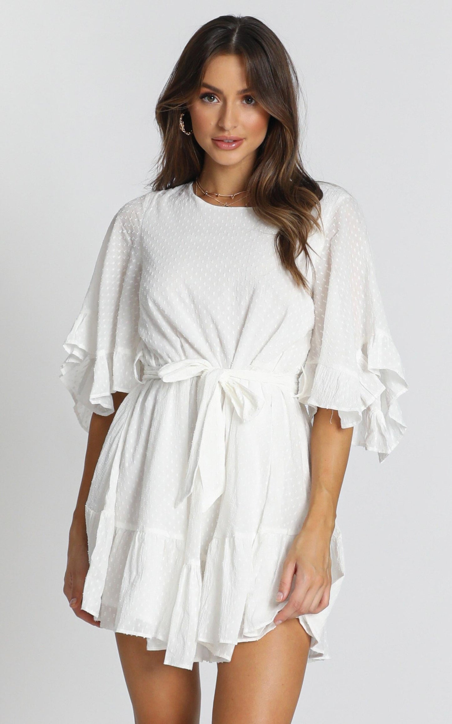 Adrianna Ruffle Mini Dress in White