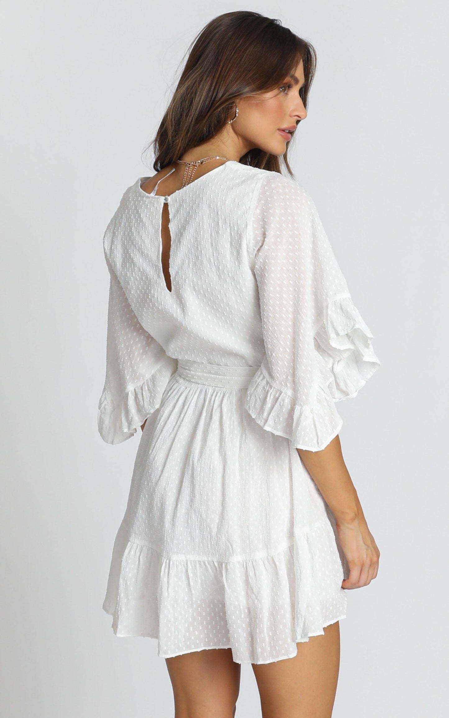 Adrianna Ruffle Mini Dress in White