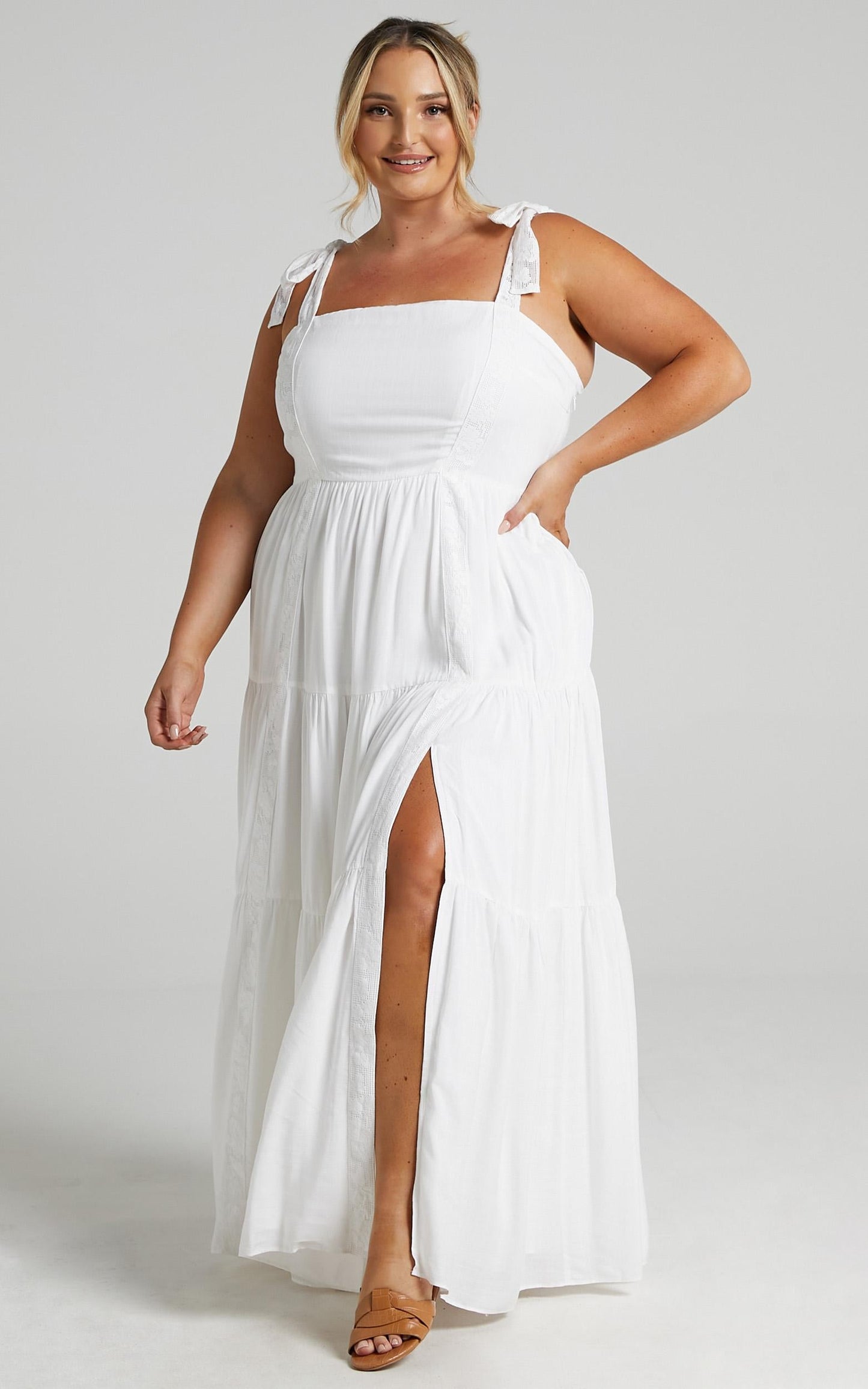 Afternoon Stroll Split Maxi Dress in White