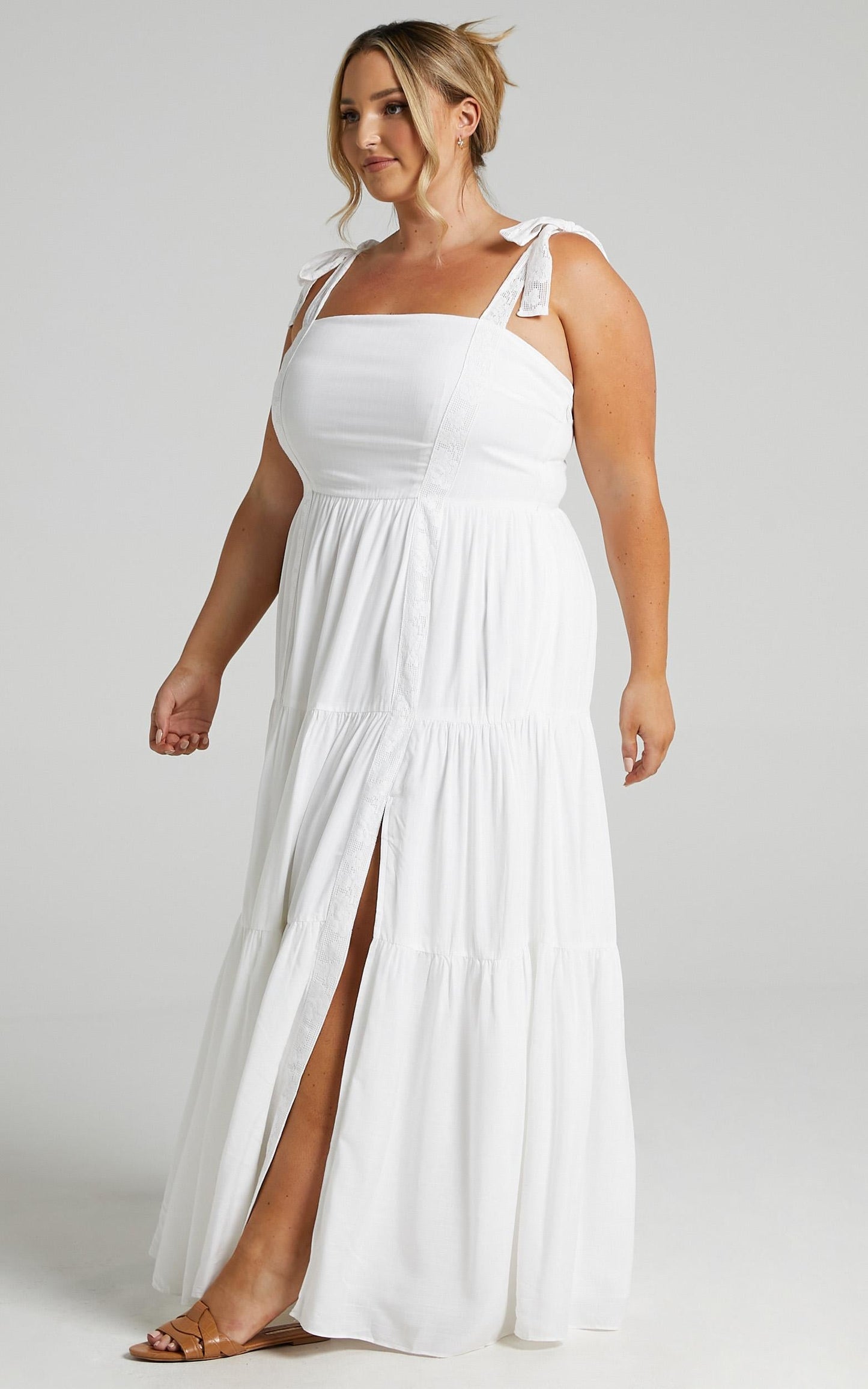 Afternoon Stroll Split Maxi Dress in White