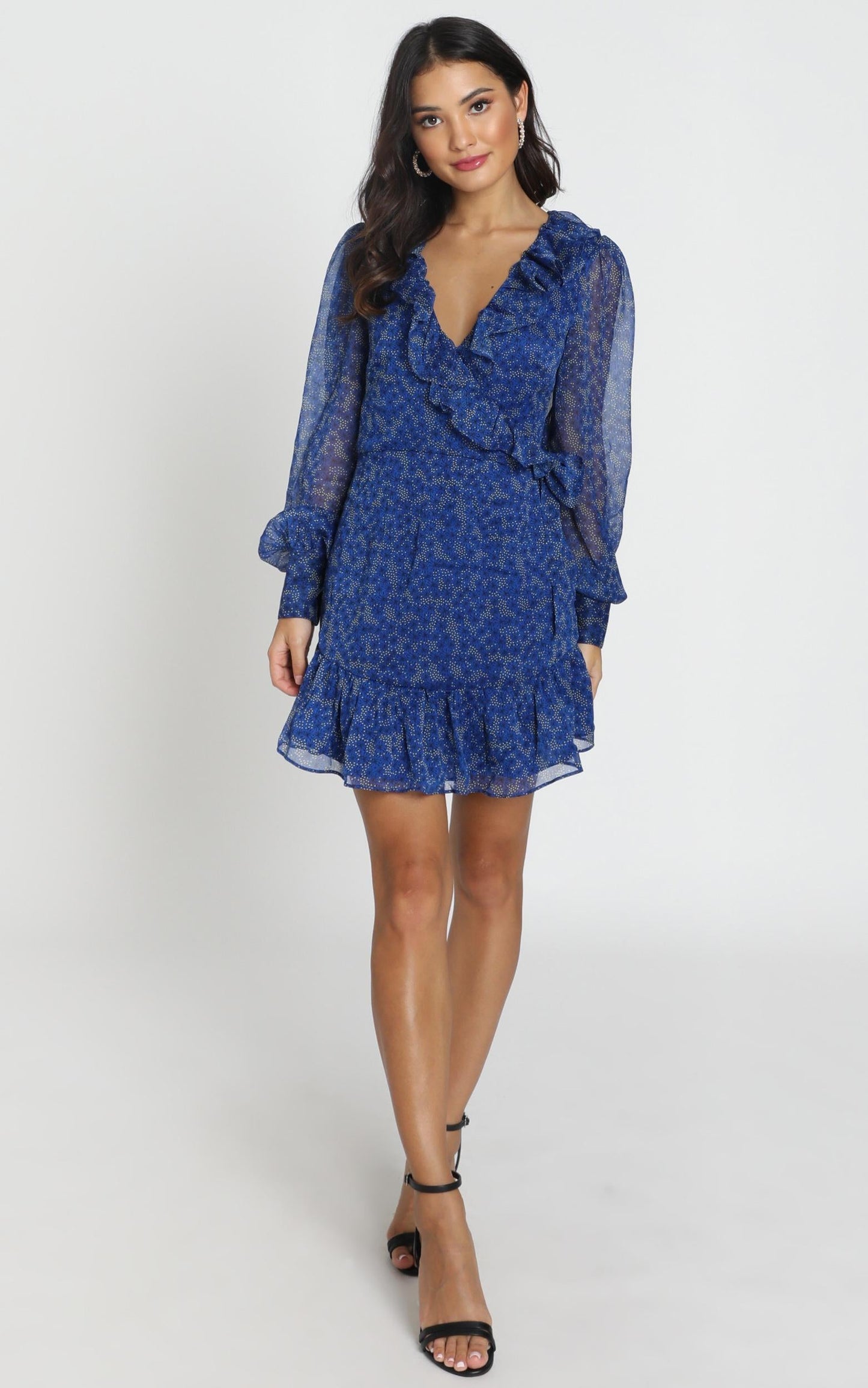 Alesha Long Sleeve Mini dress in cobalt blue floral