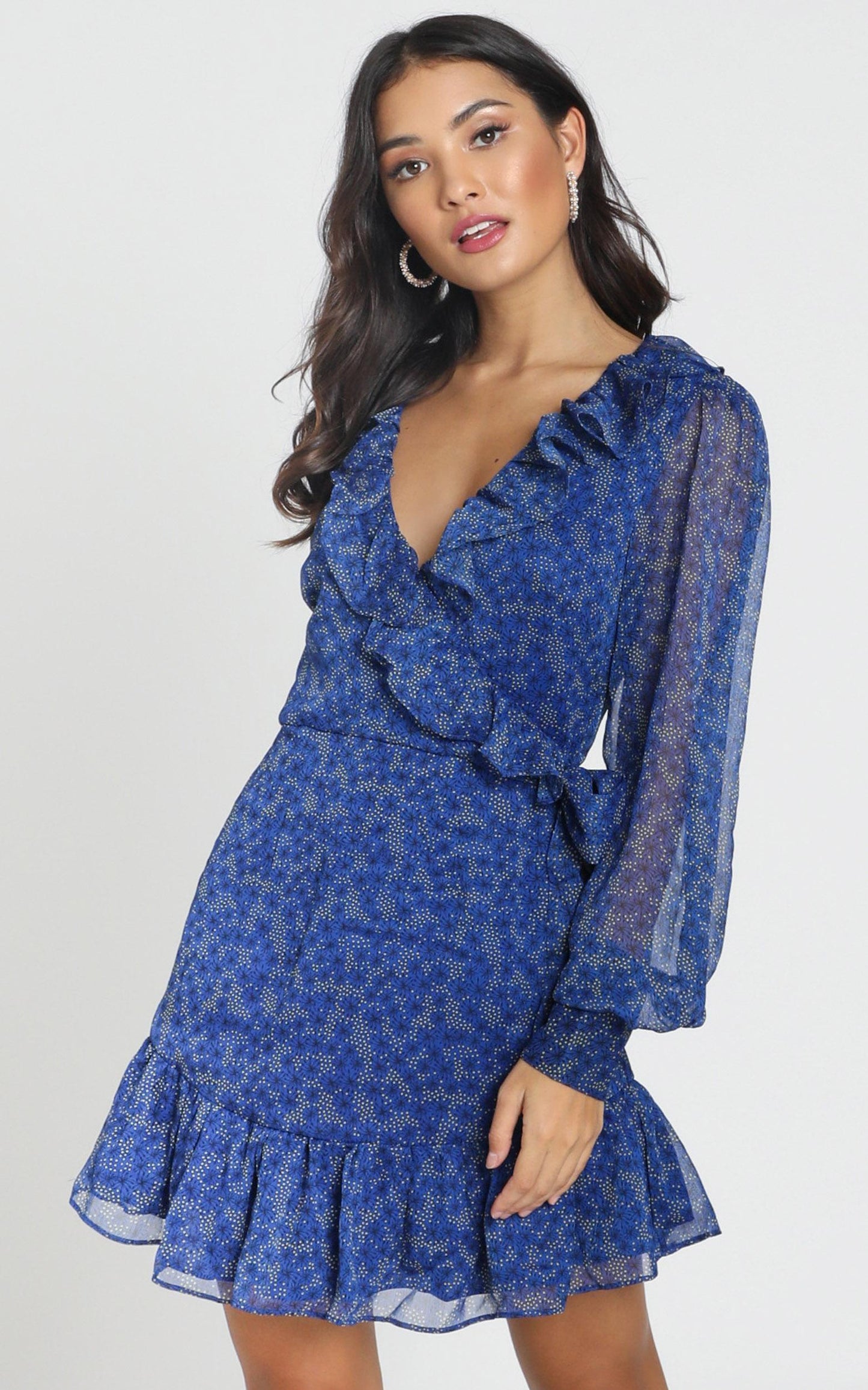 Alesha Long Sleeve Mini dress in cobalt blue floral