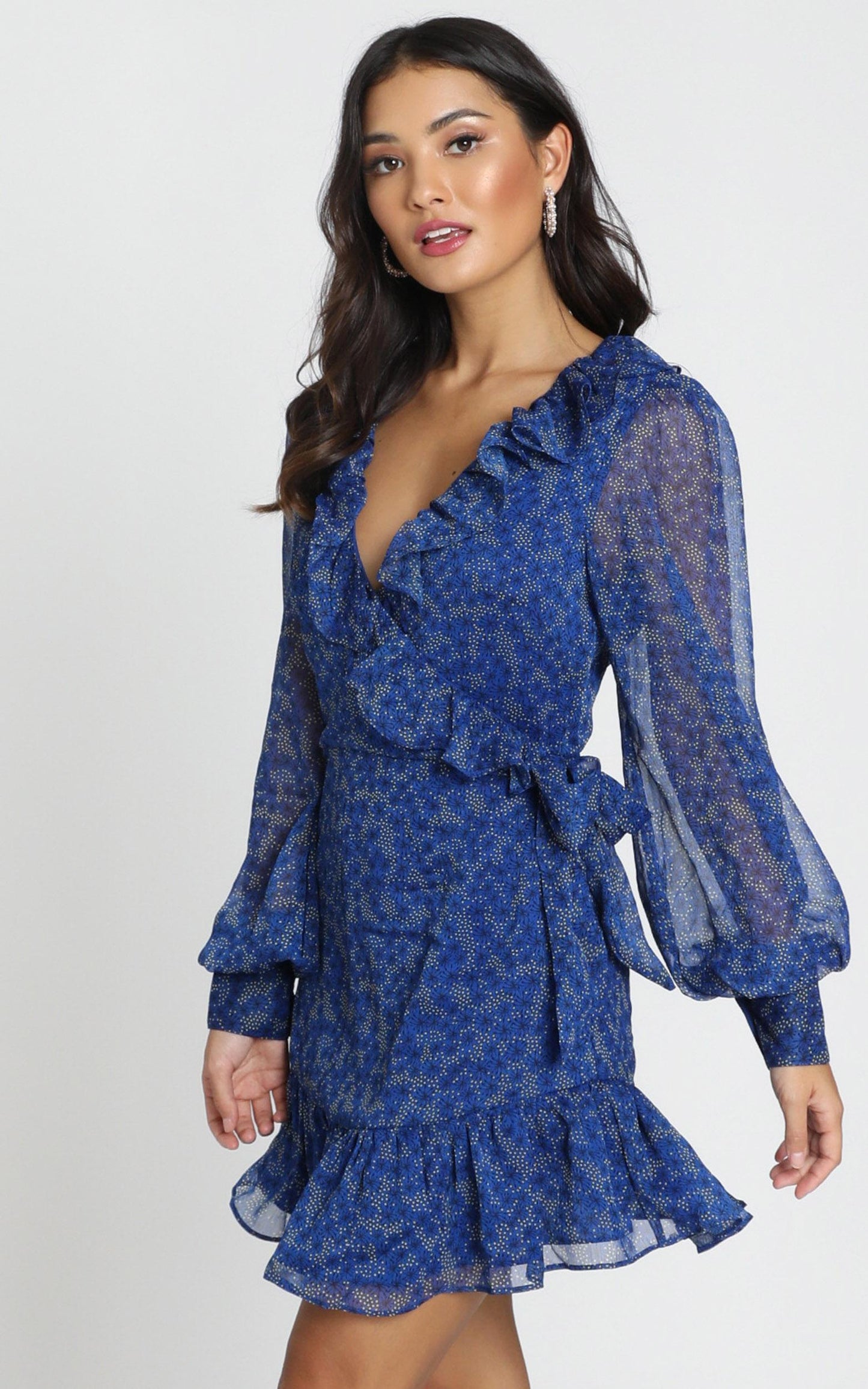 Alesha Long Sleeve Mini dress in cobalt blue floral