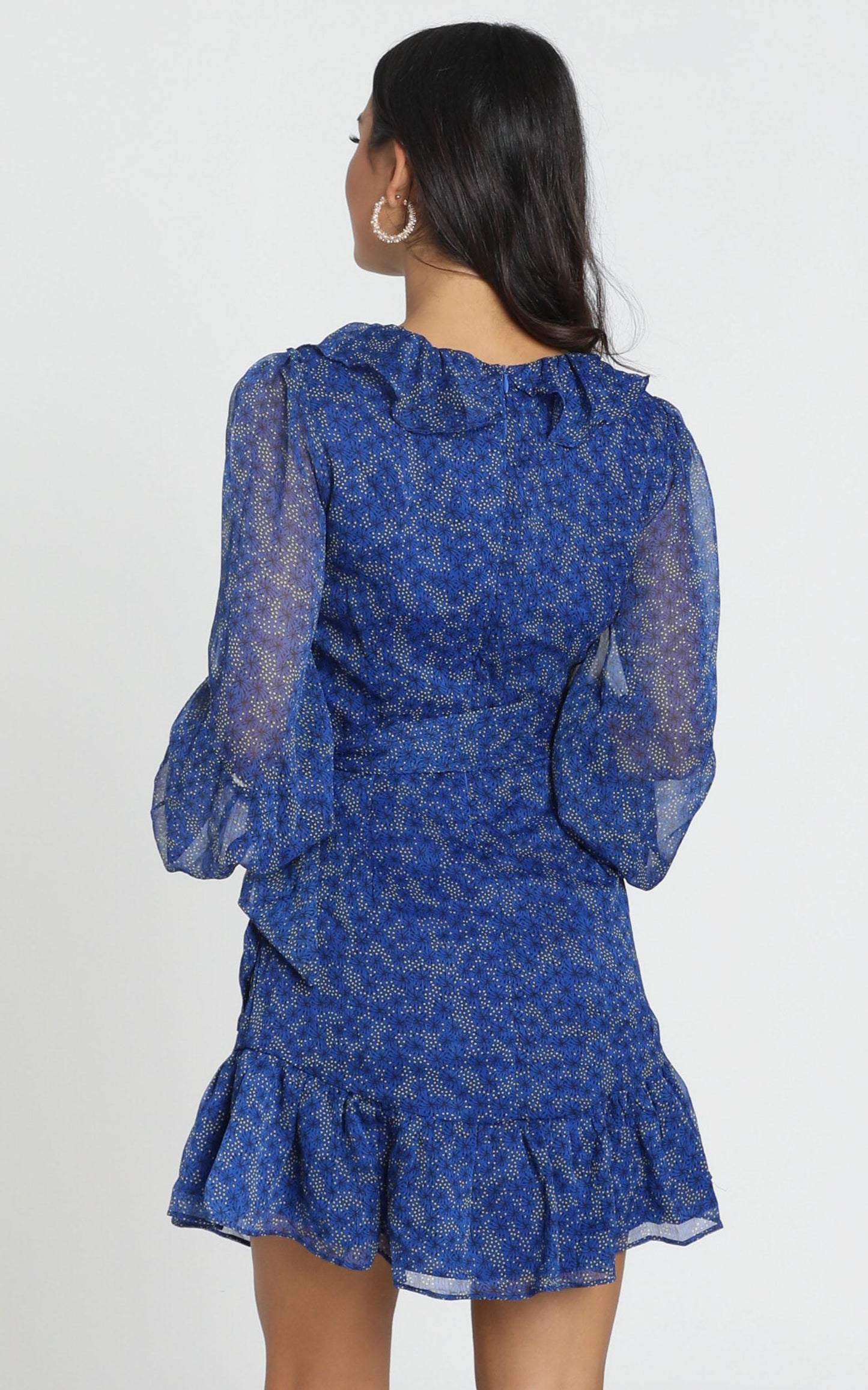 Alesha Long Sleeve Mini dress in cobalt blue floral