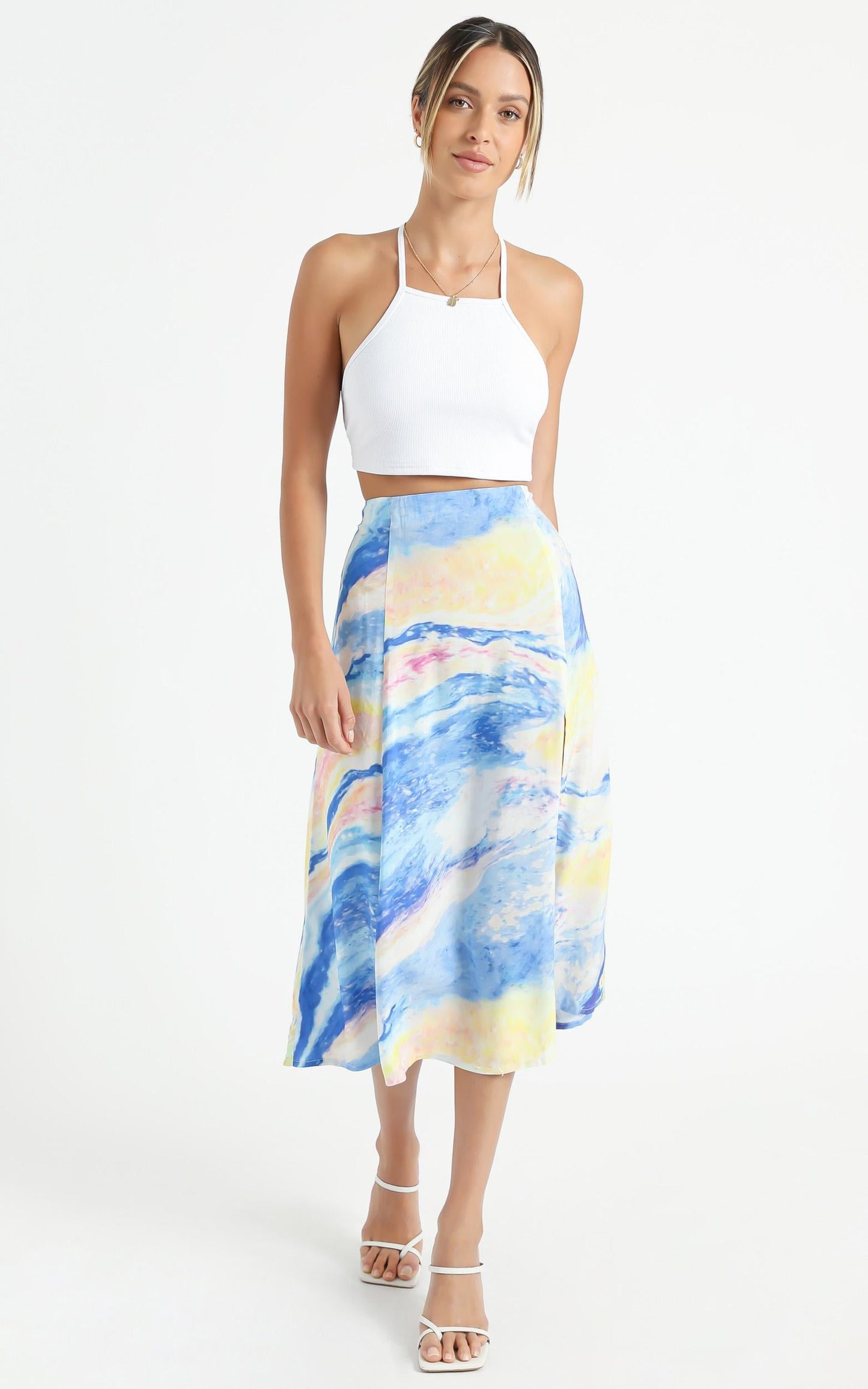 Cools Club - A Line Split Midi Skirt in Ocean Glitter