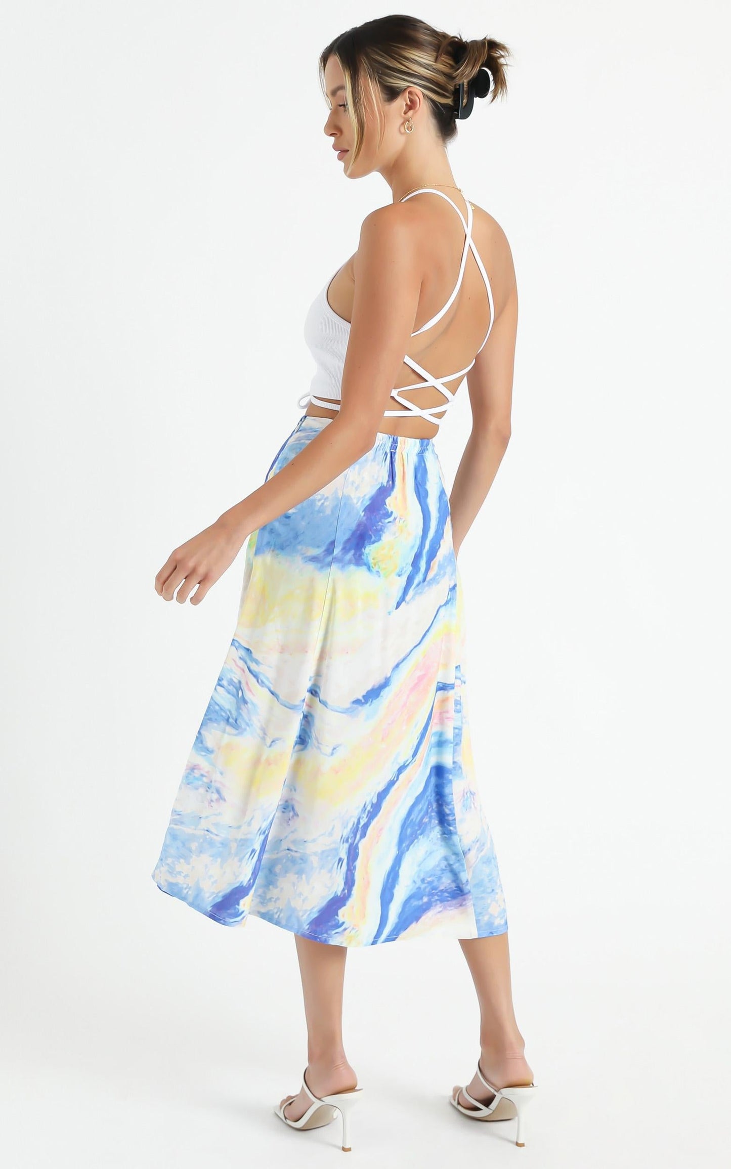 Cools Club - A Line Split Midi Skirt in Ocean Glitter