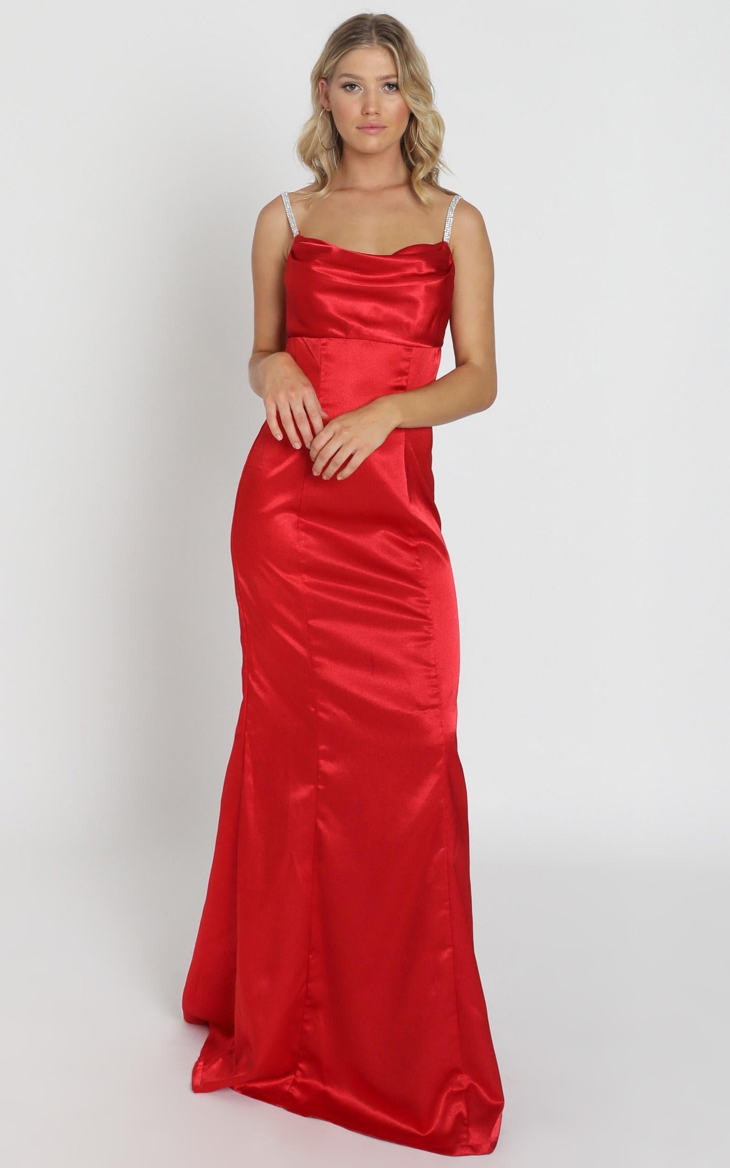 Alysha Diamante Strap Maxi Dress In Red Satin