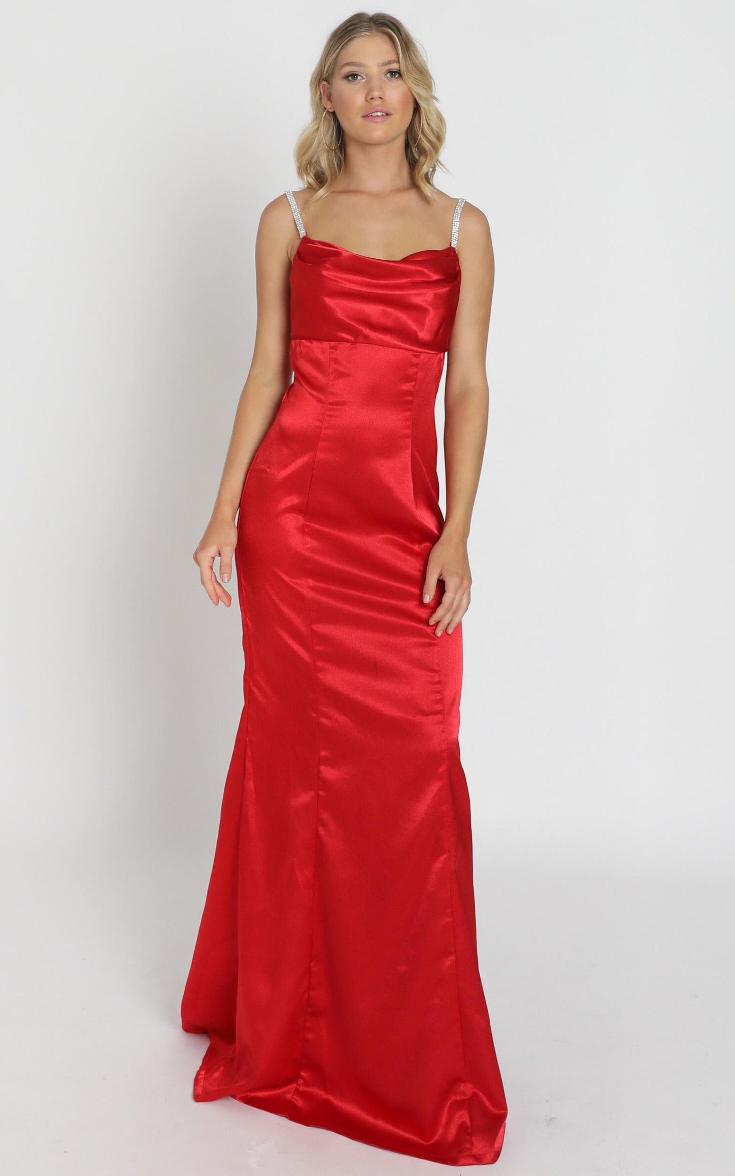Alysha Diamante Strap Maxi Dress In Red Satin