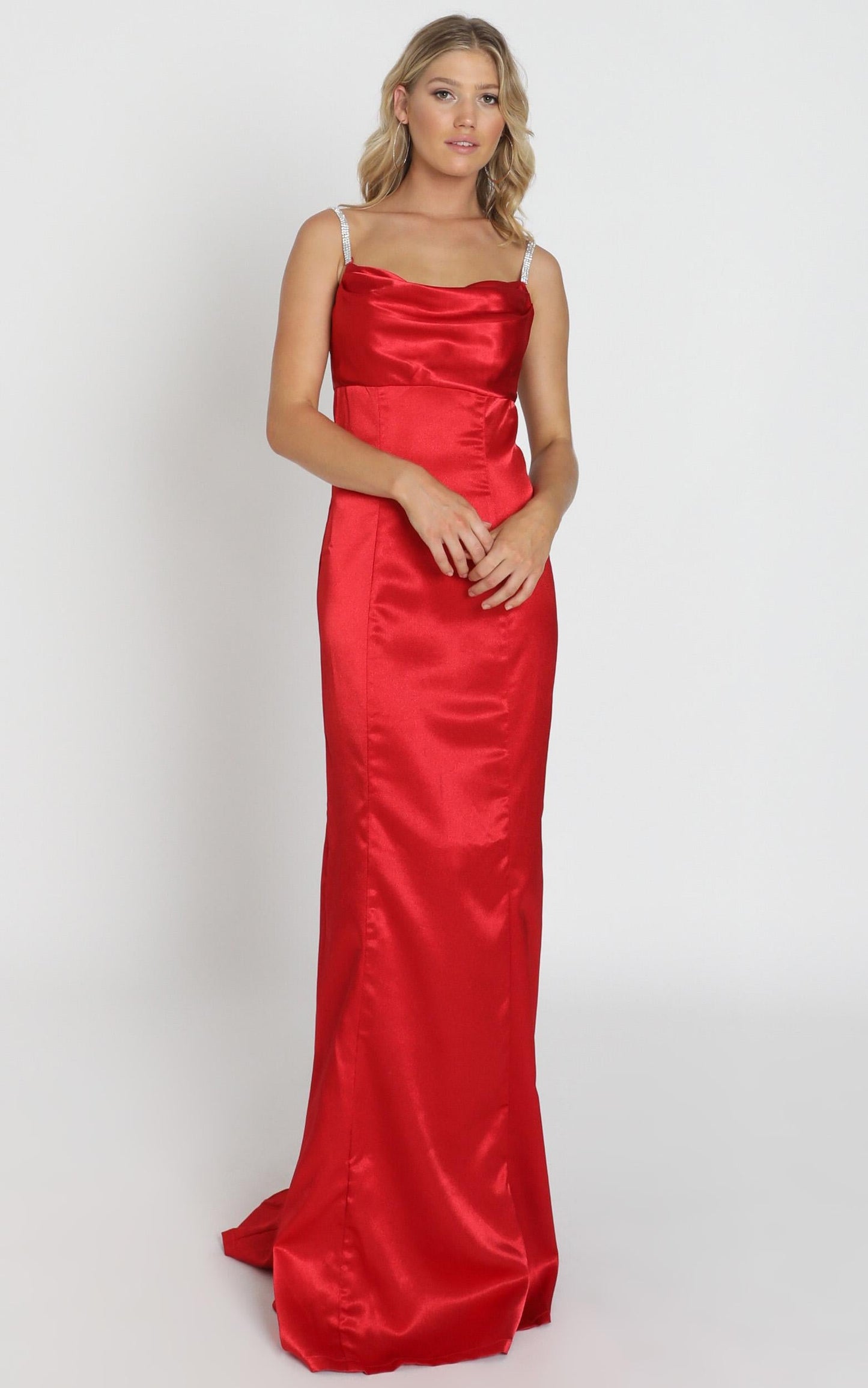 Alysha Diamante Strap Maxi Dress In Red Satin