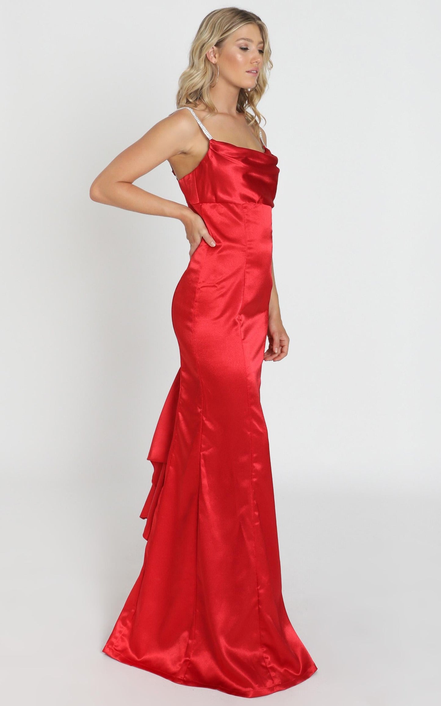 Alysha Diamante Strap Maxi Dress In Red Satin