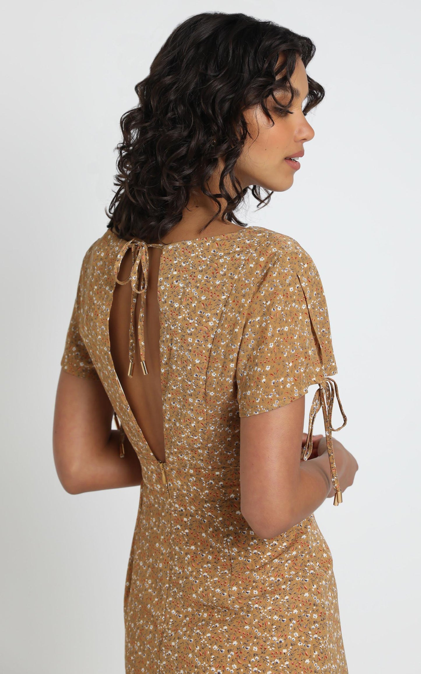 Amara Midi Dress in Mustard Floral