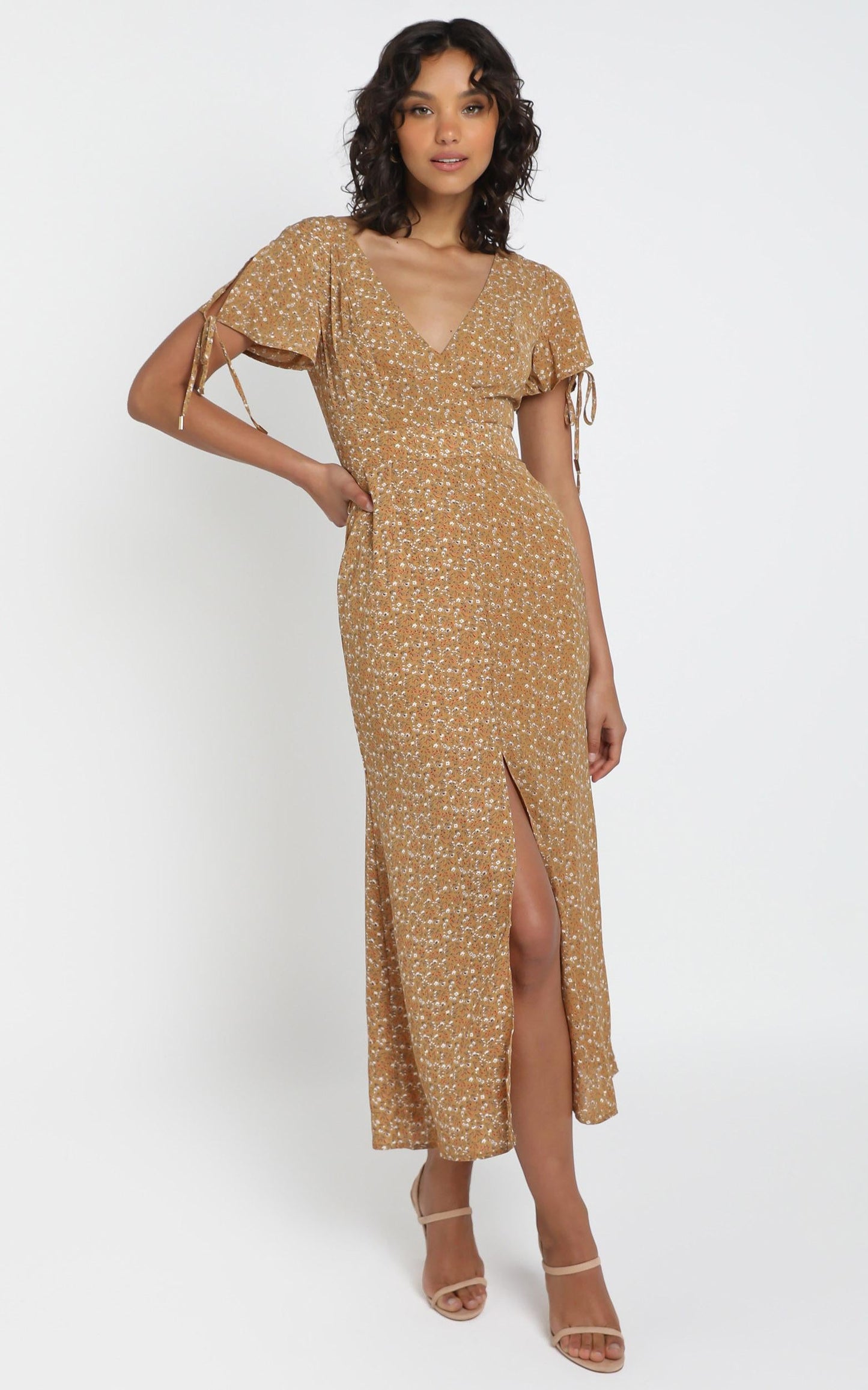 Amara Midi Dress in Mustard Floral