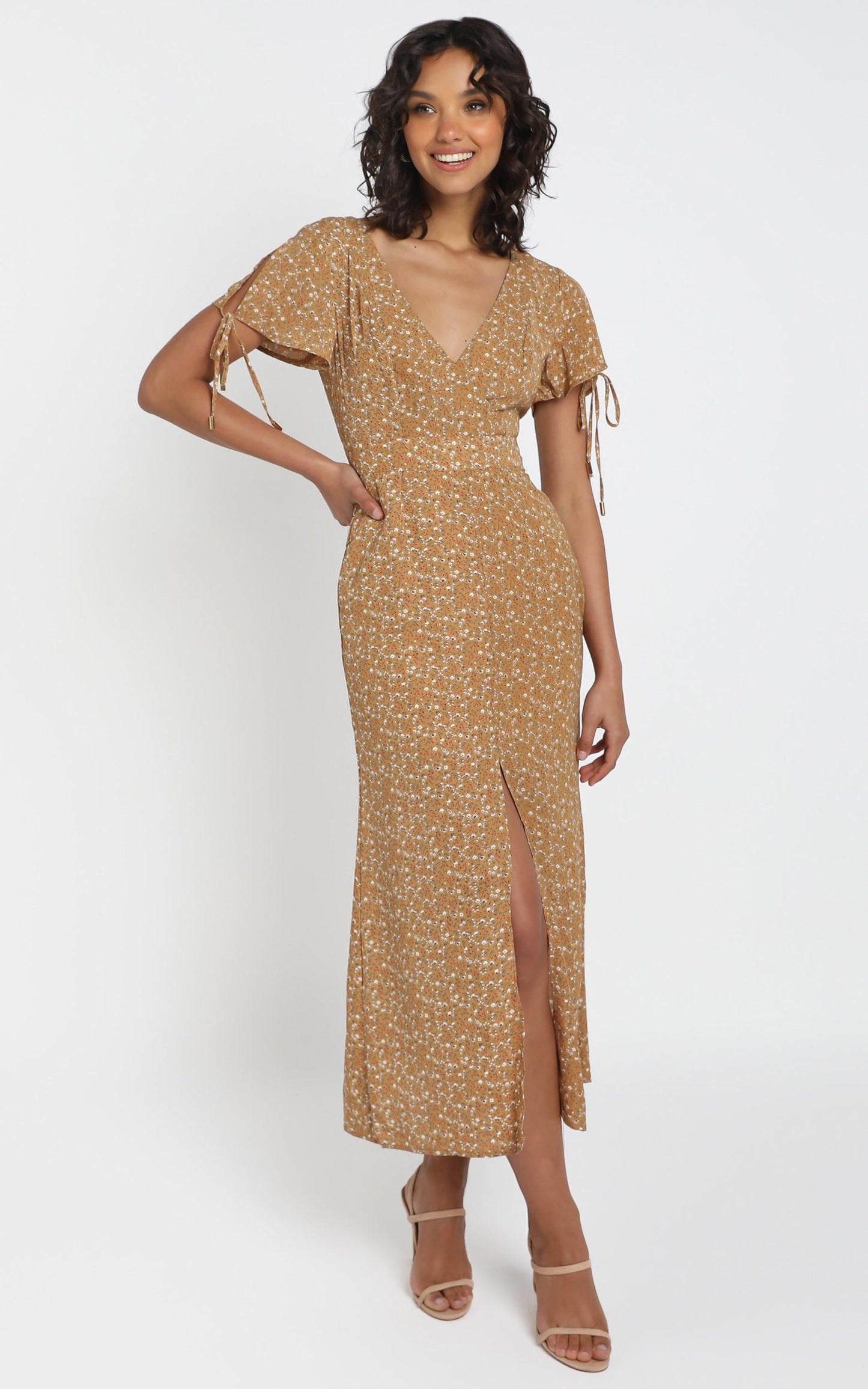Amara Midi Dress in Mustard Floral