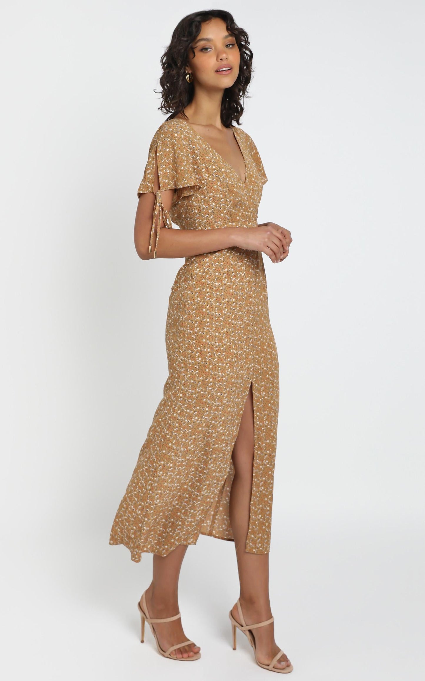 Amara Midi Dress in Mustard Floral