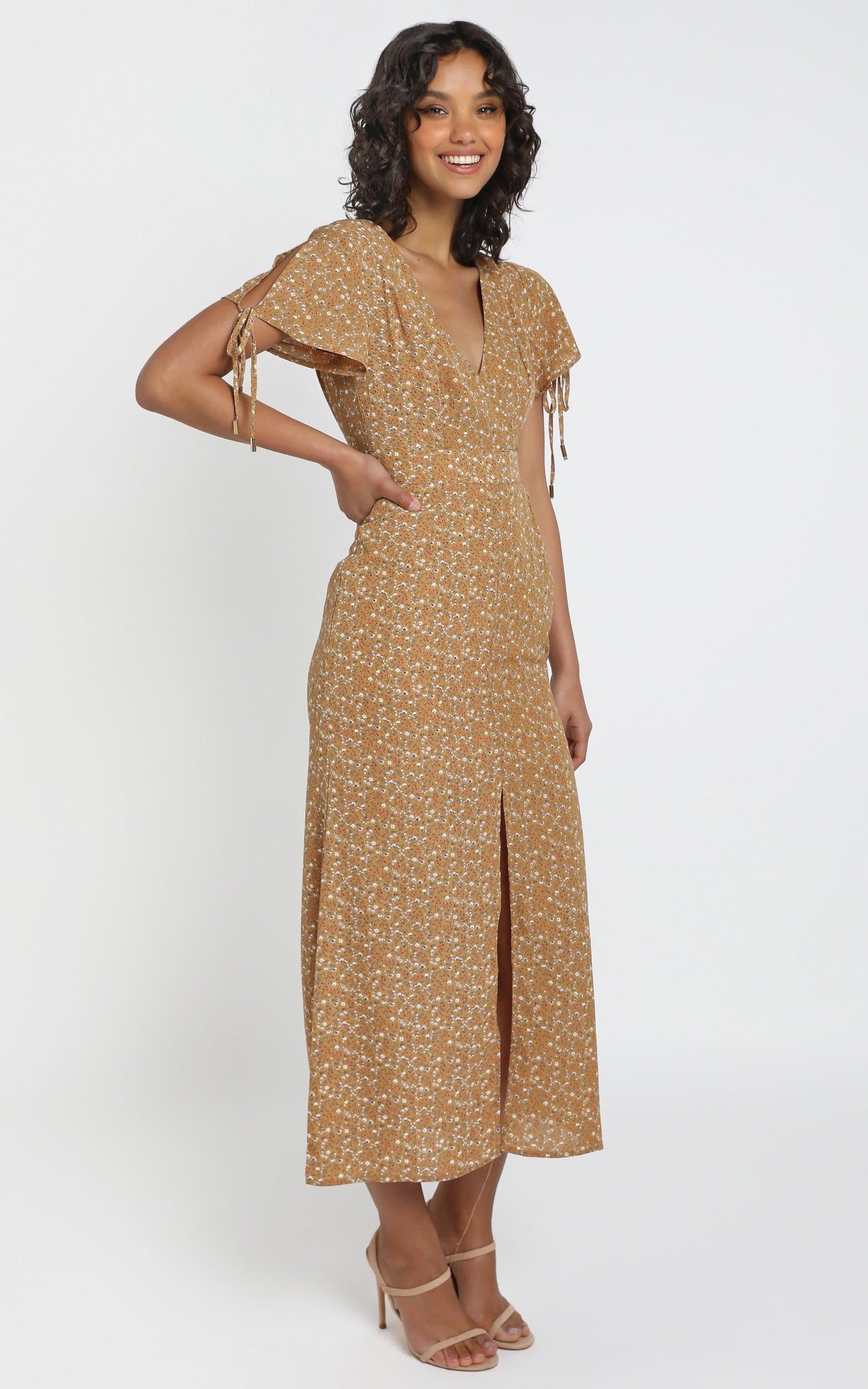 Amara Midi Dress in Mustard Floral