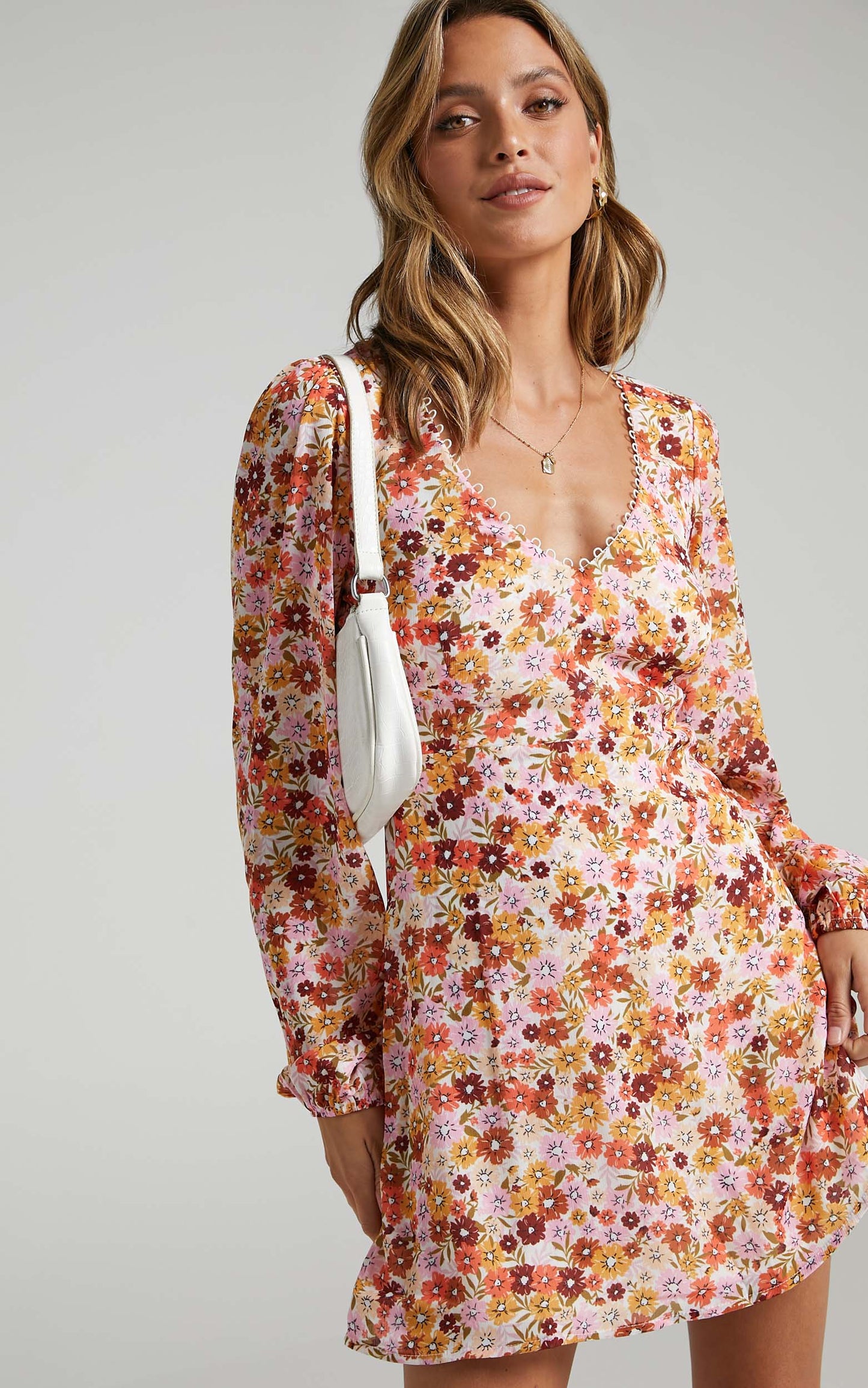 Andrea Long Sleeve Mini Dress in Sahara Ditsy Floral