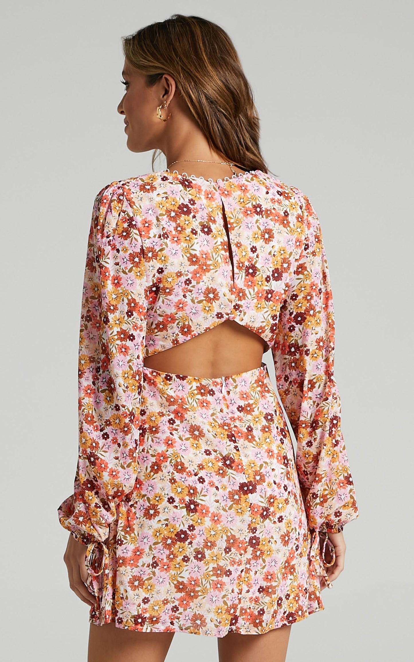 Andrea Long Sleeve Mini Dress in Sahara Ditsy Floral