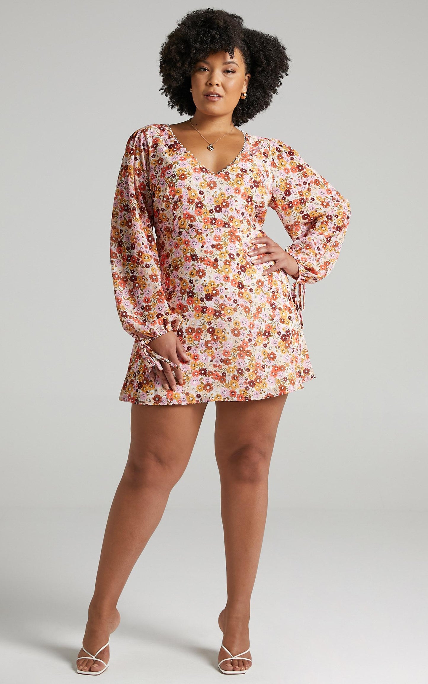 Andrea Long Sleeve Mini Dress in Sahara Ditsy Floral