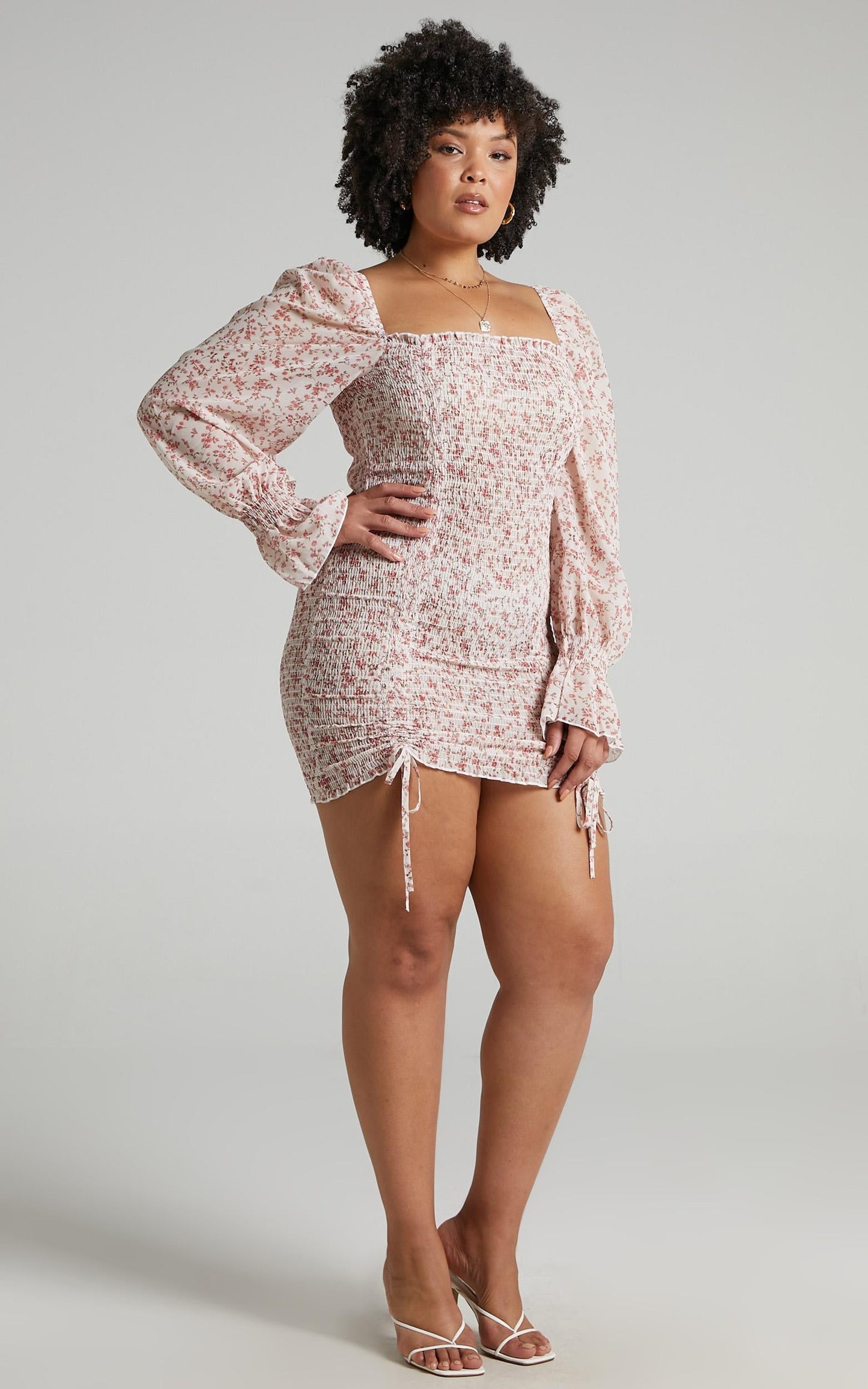 Another Voice Off Shoulder Bodycon Mini Dress in Pink Floral