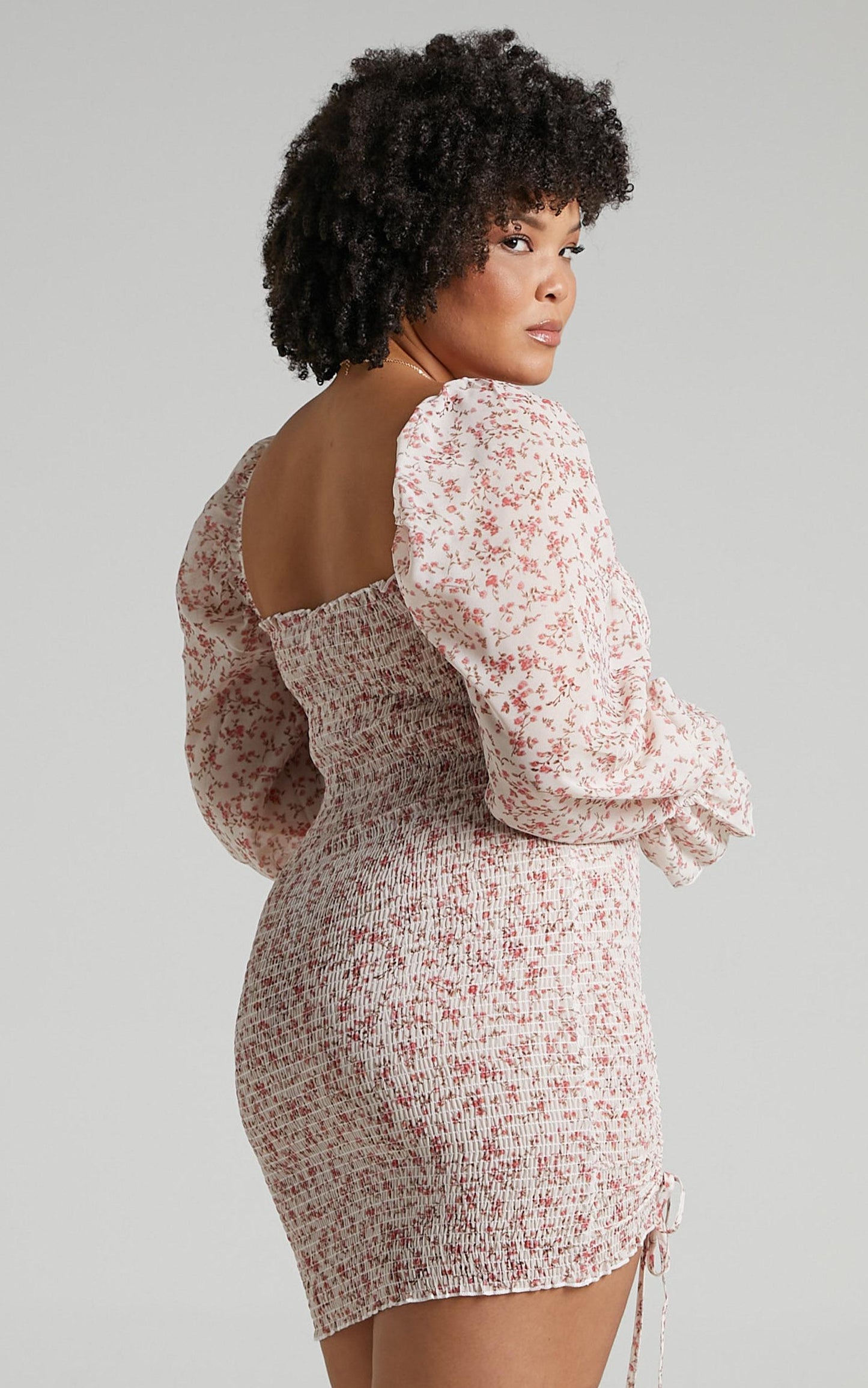 Another Voice Off Shoulder Bodycon Mini Dress in Pink Floral
