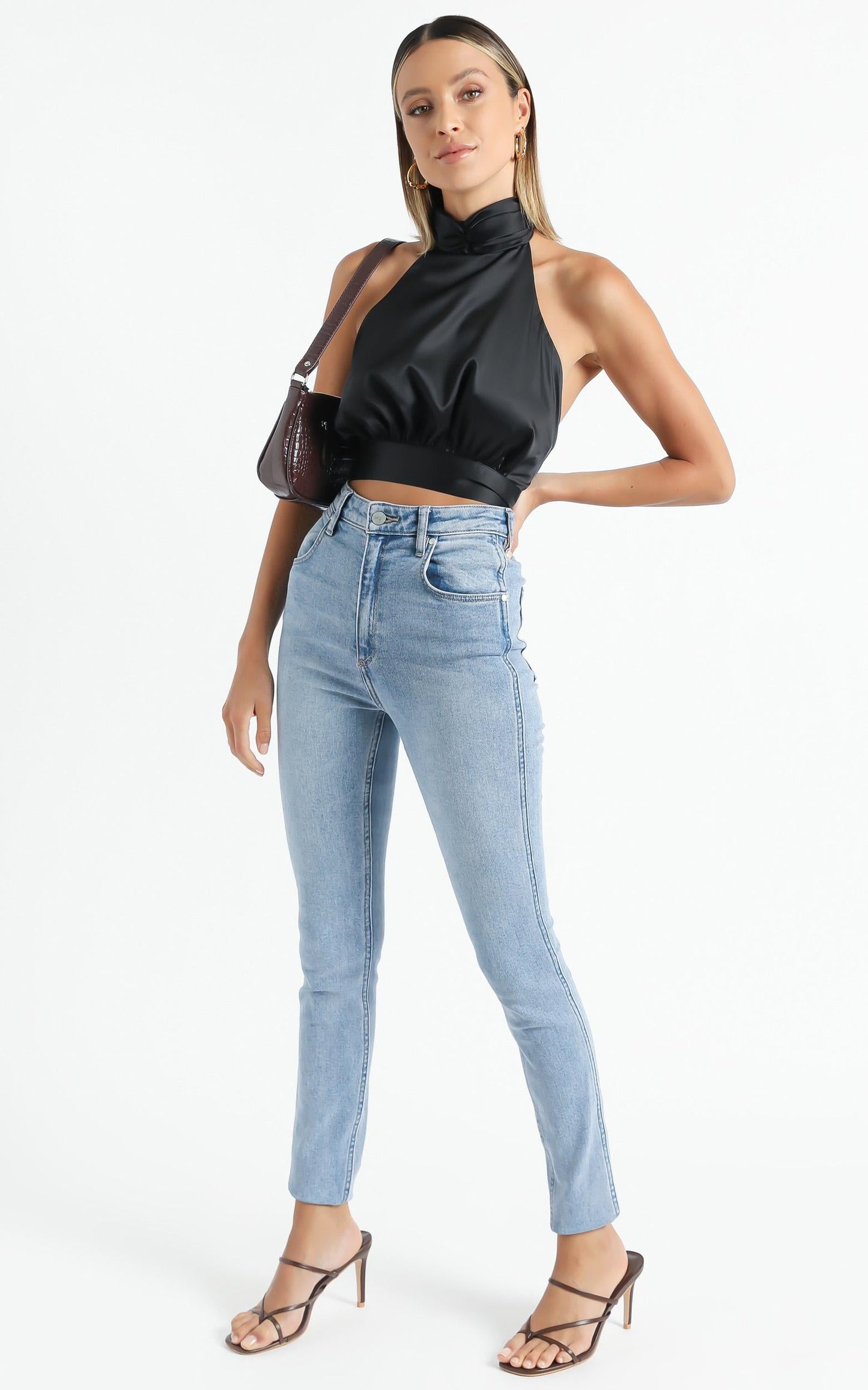 Apulia Top - Halter Neck Crop Top in Black