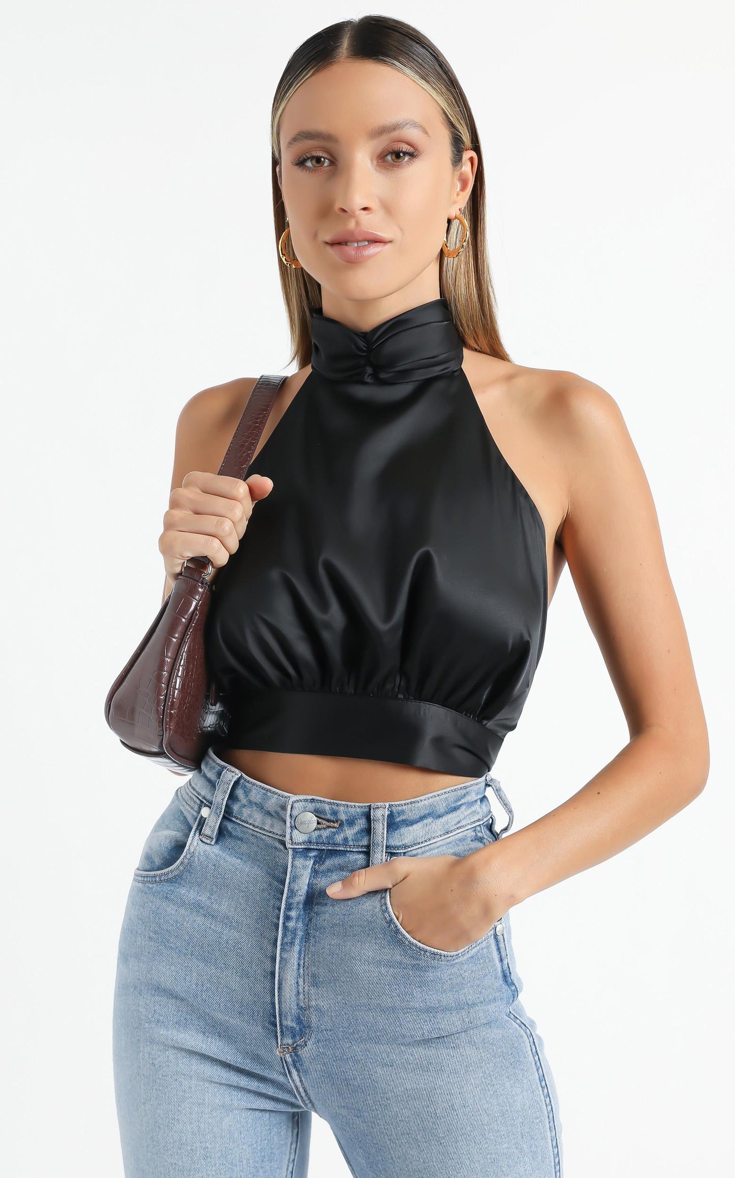 Apulia Top - Halter Neck Crop Top in Black