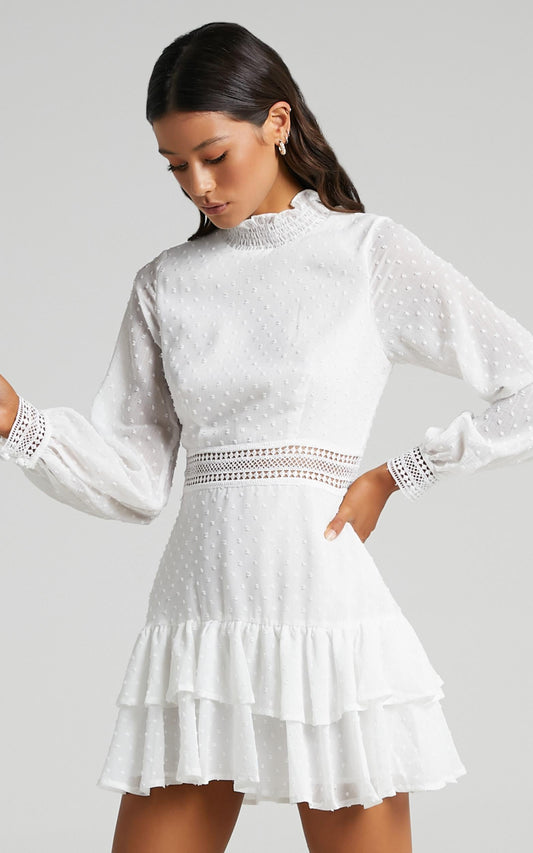 Are You Gonna Kiss Me Long Sleeve Mini Dress in White