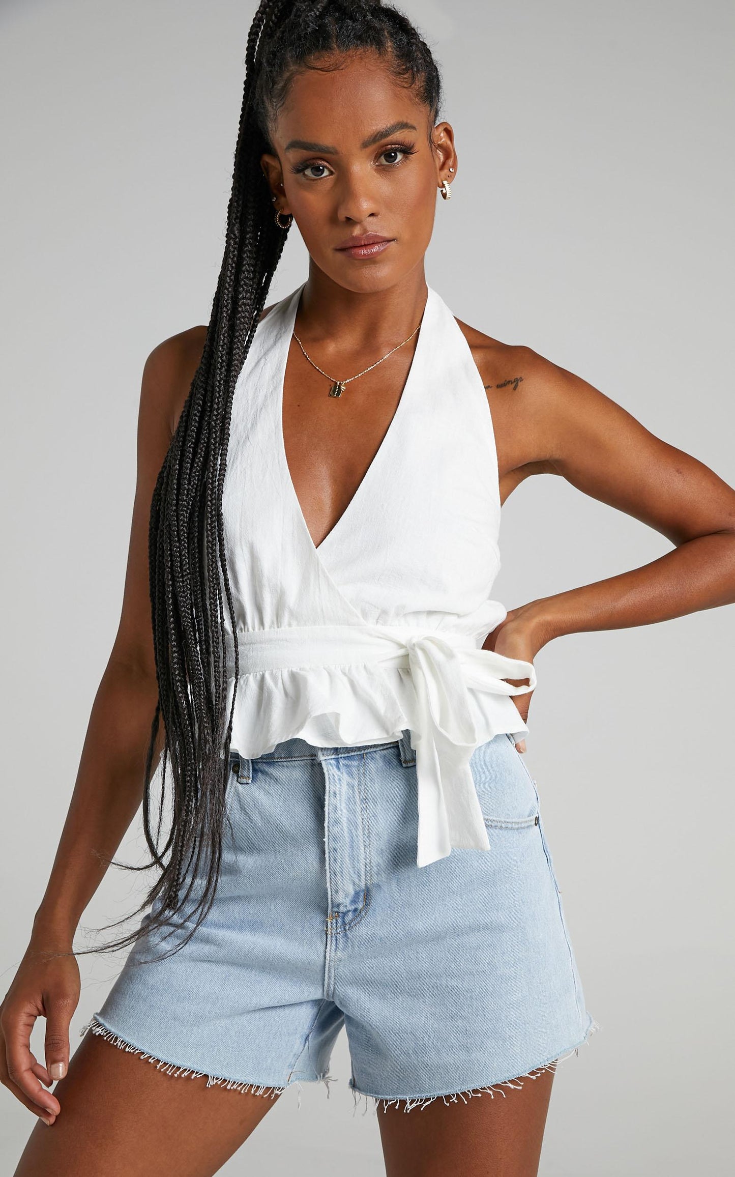 Argel Top - Halter Neck Top in White