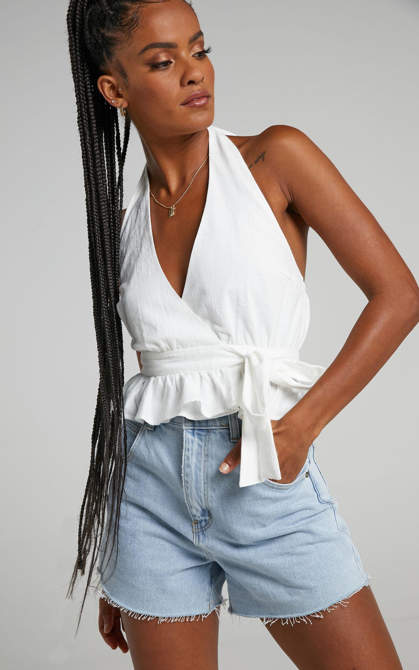 Argel Top - Halter Neck Top in White