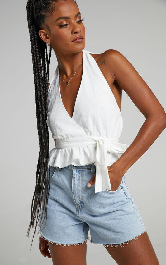 Argel Top - Halter Neck Top in White
