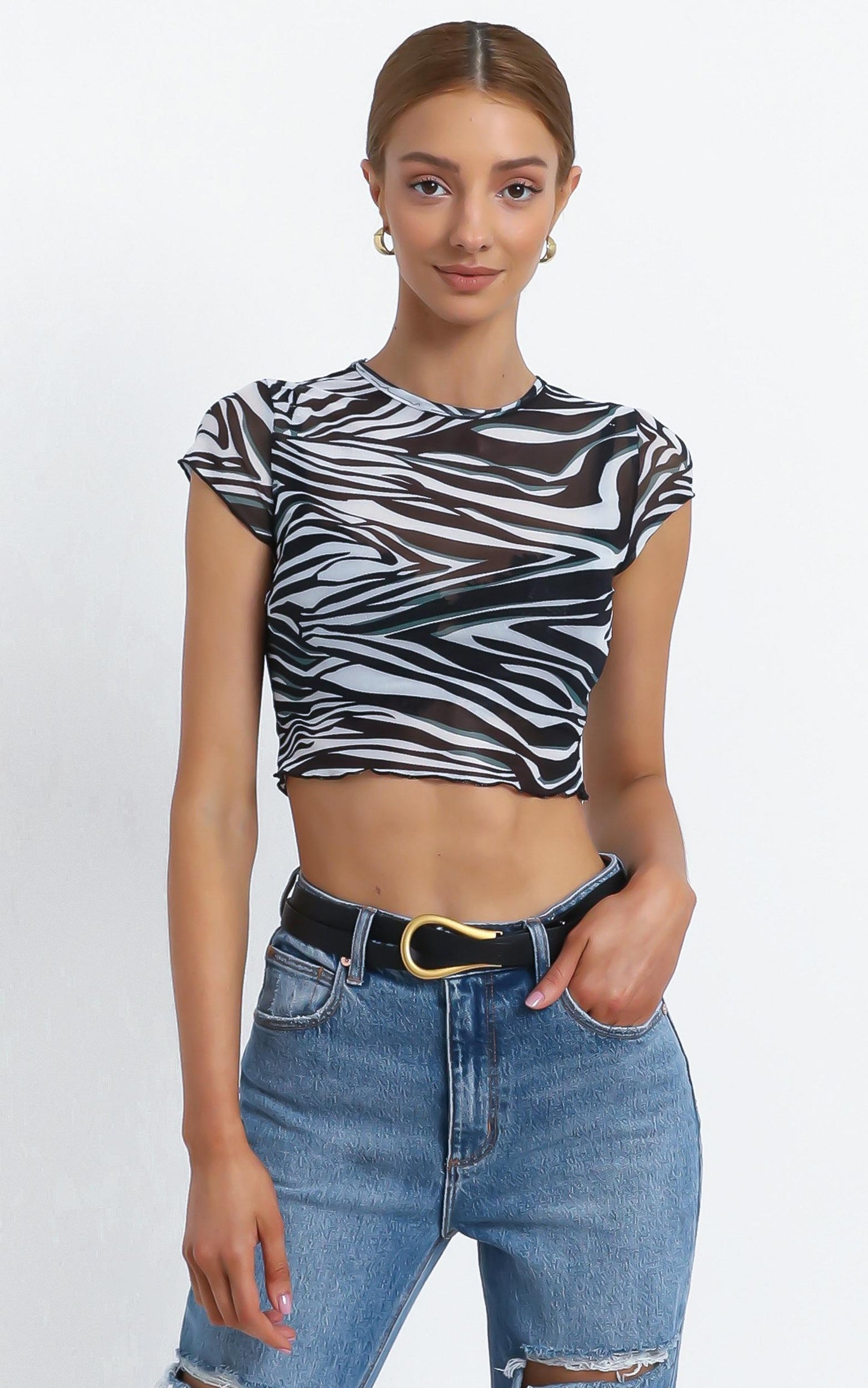 Ariella Mesh Top in Zebra Print