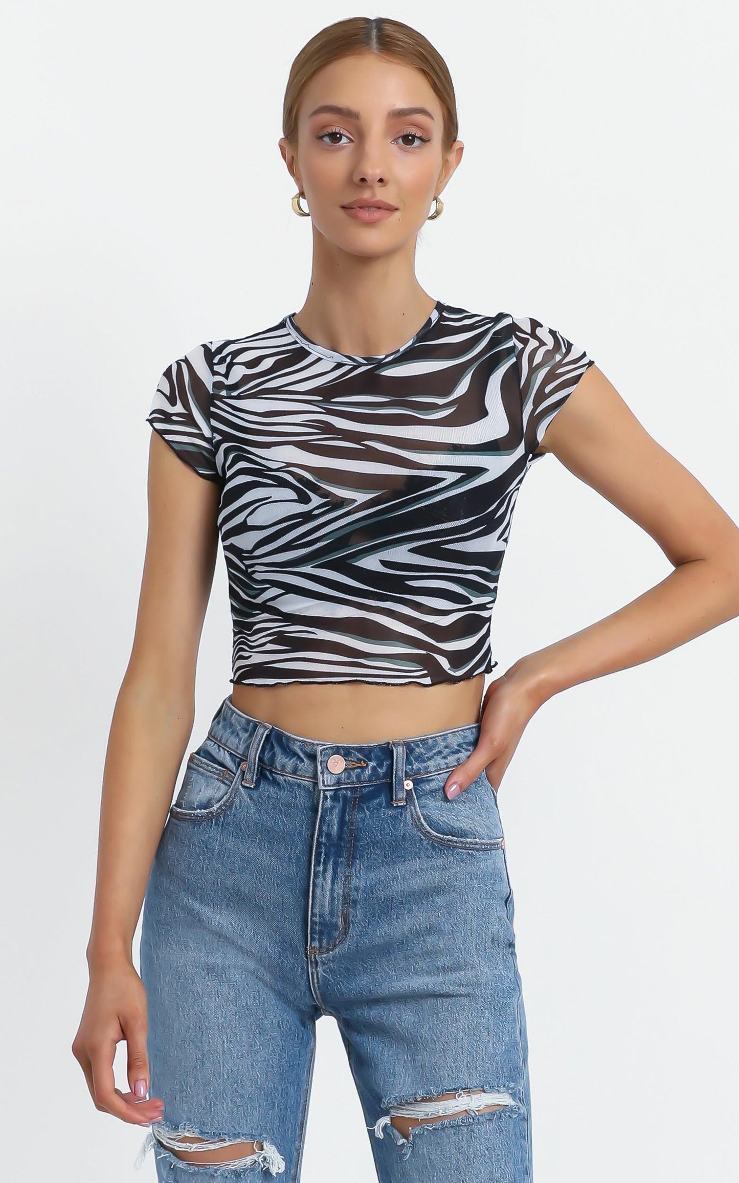 Ariella Mesh Top in Zebra Print