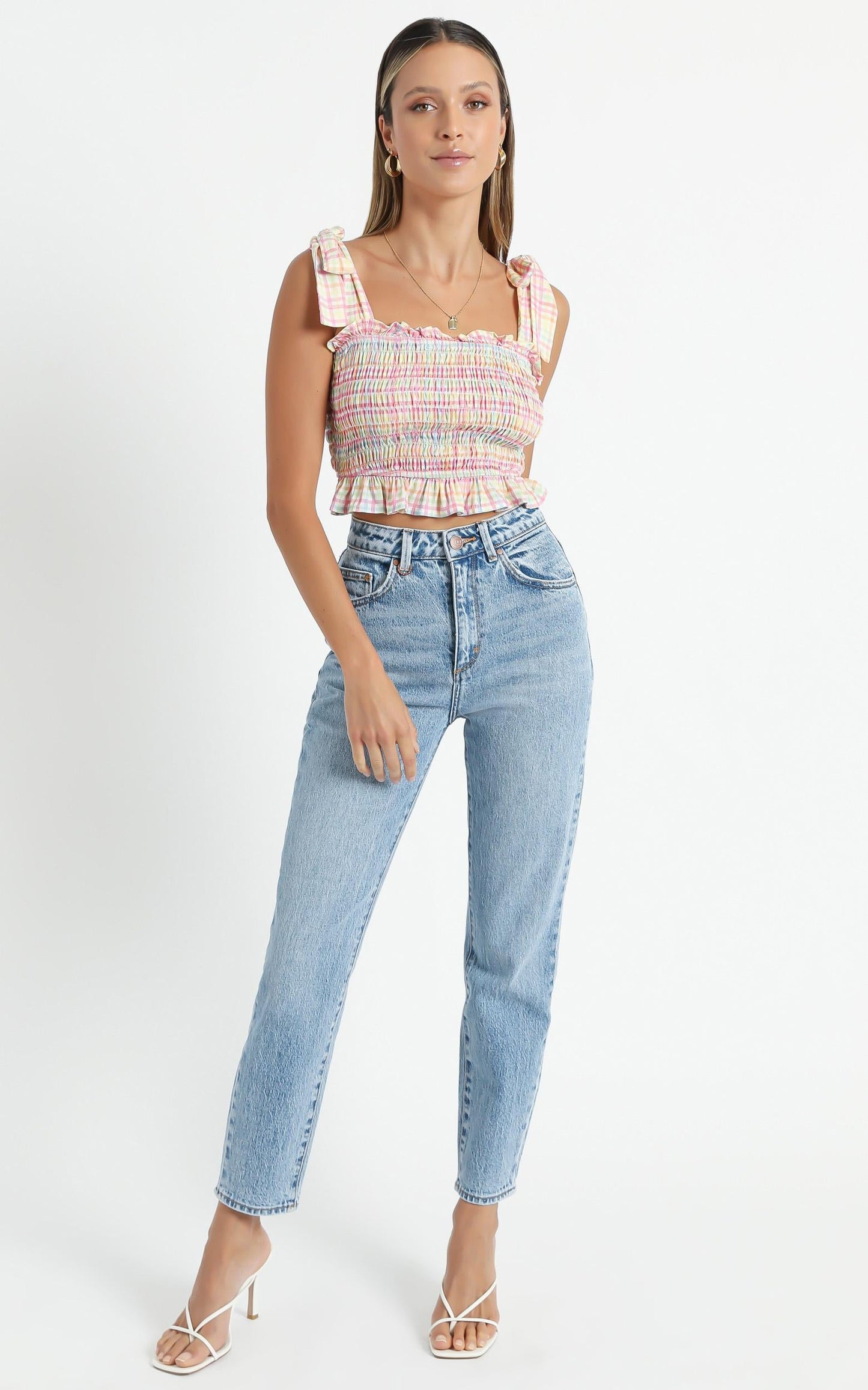 Aretha Top in Rainbow Check