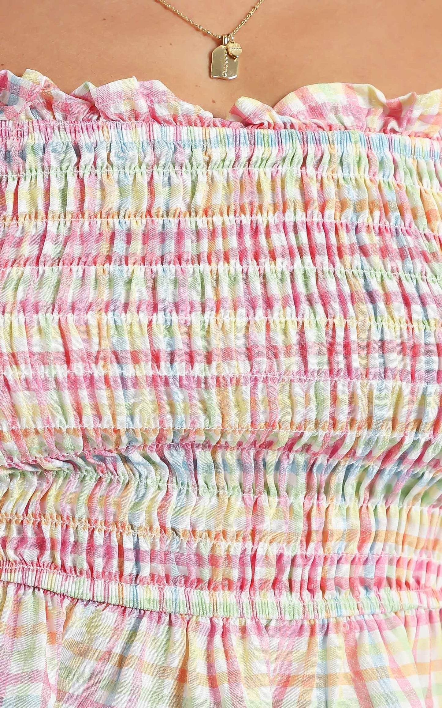 Aretha Top in Rainbow Check