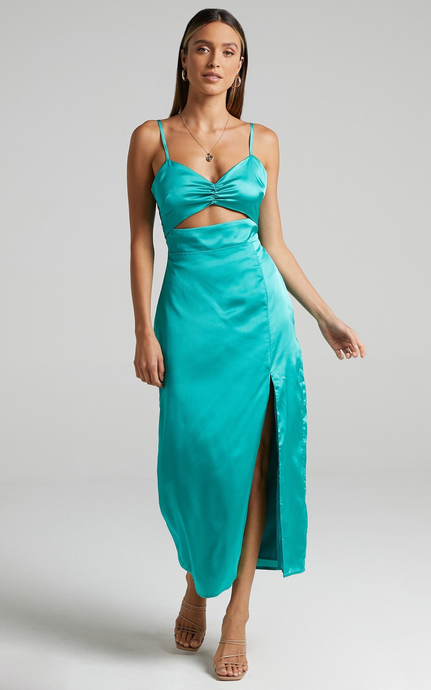 Arwen Dress in Jade Satin