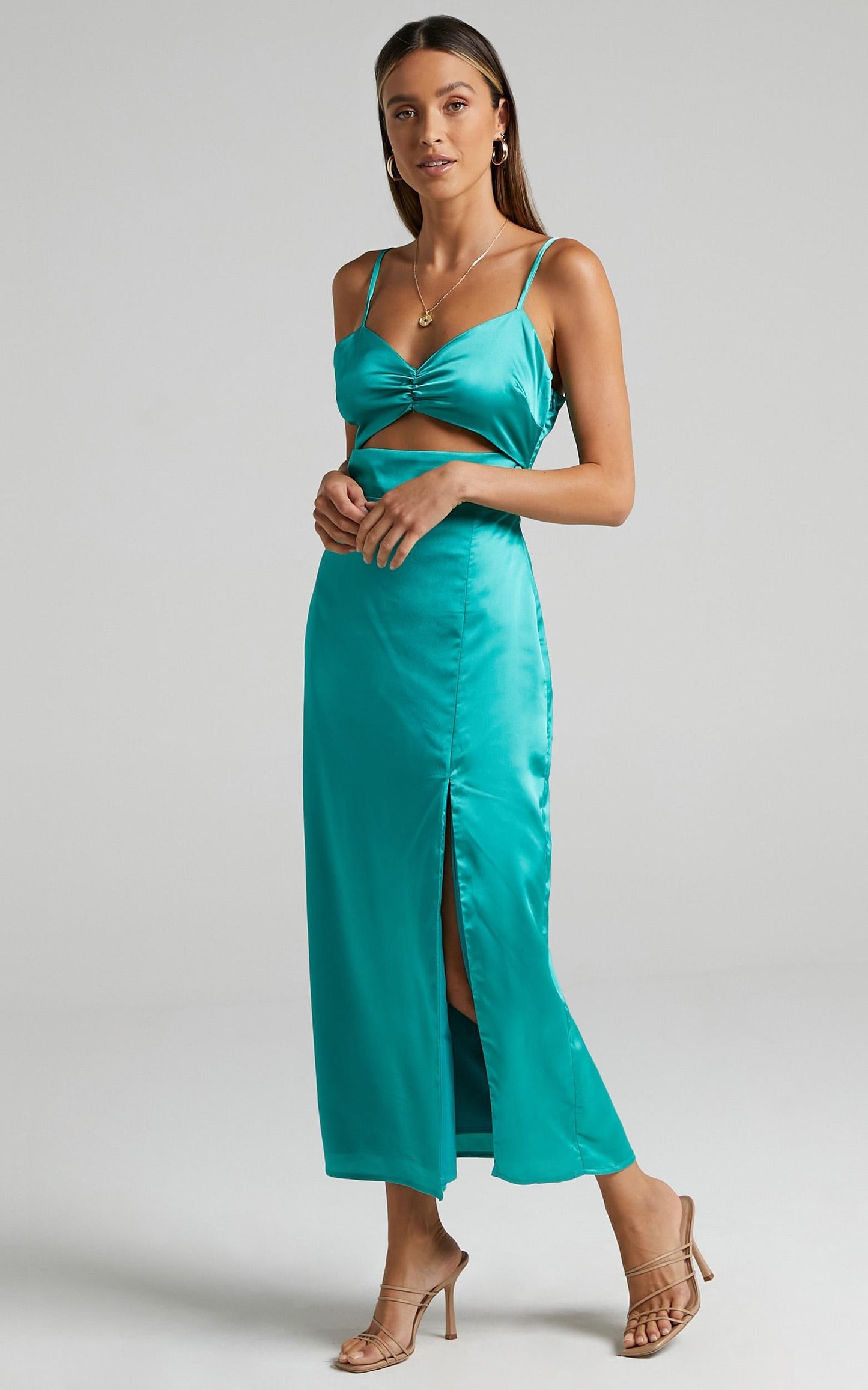 Arwen Dress in Jade Satin