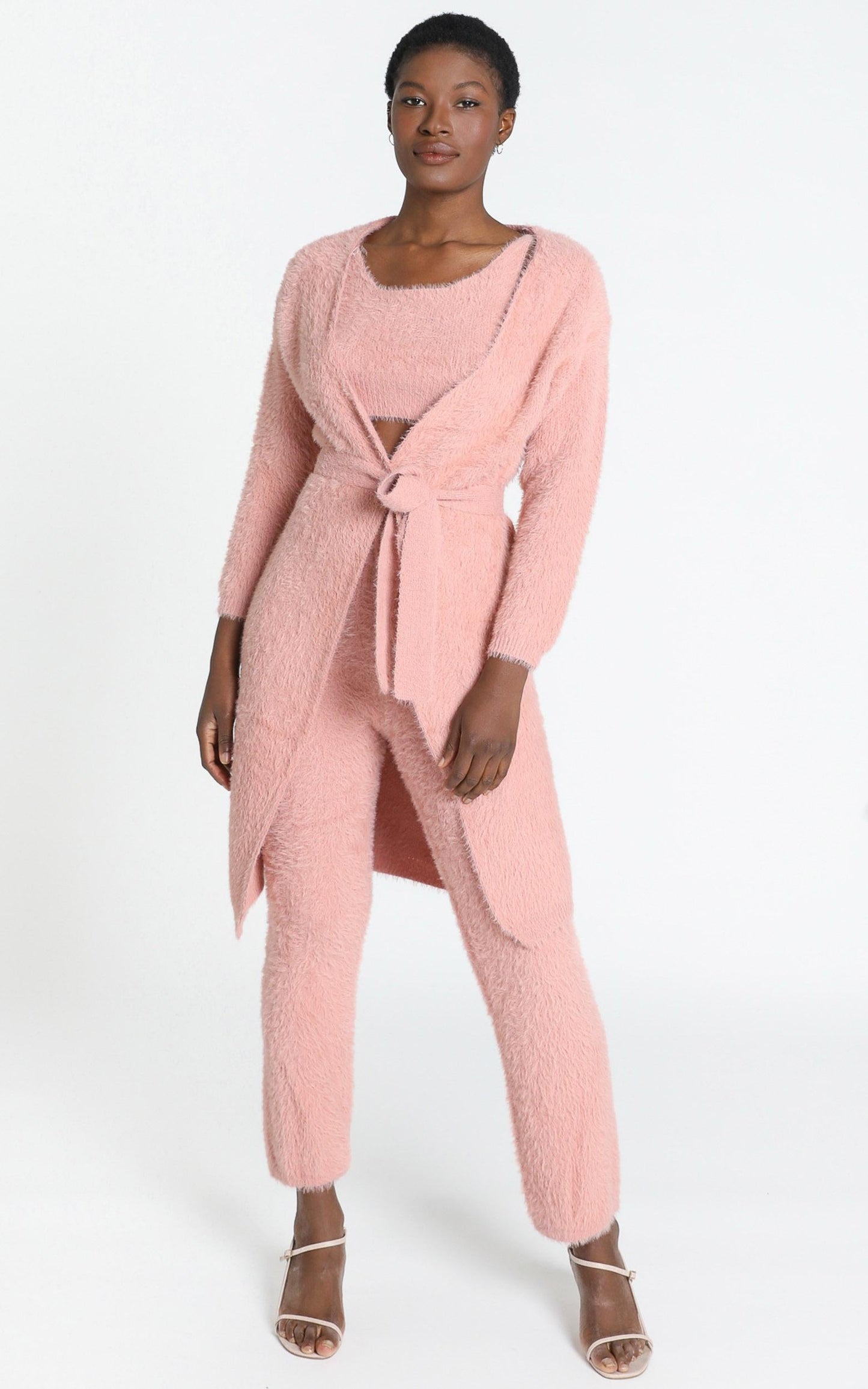 Athena Fluffy Knit Cardigan in Blush
