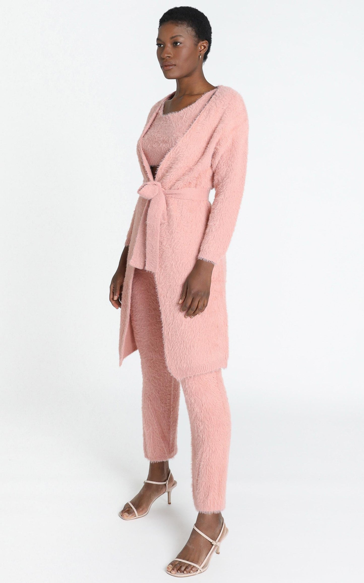 Athena Fluffy Knit Cardigan in Blush